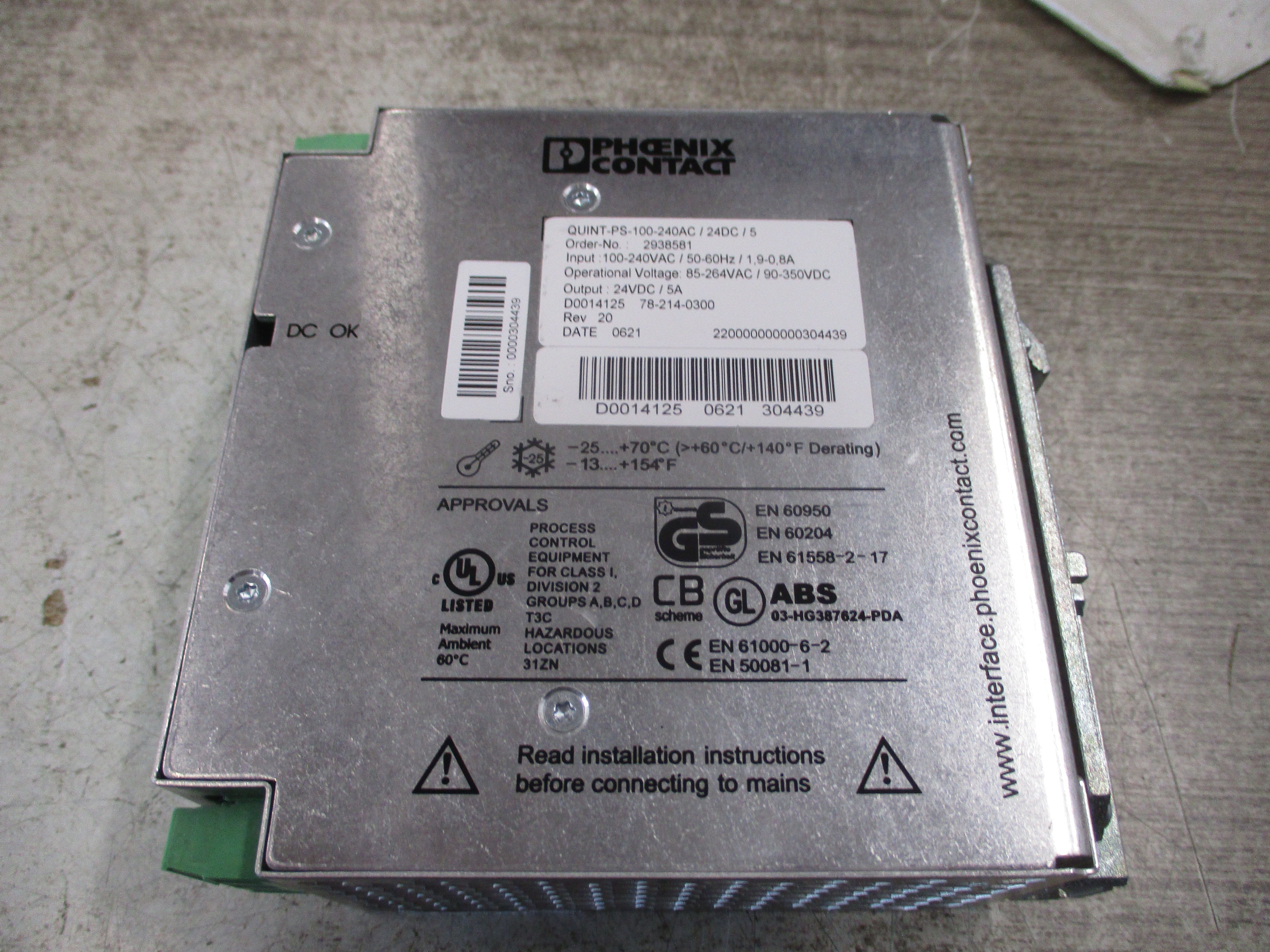 Phoenix Contact Power Supply 2938581 QUINT-PS-100-240AC/24DC/5