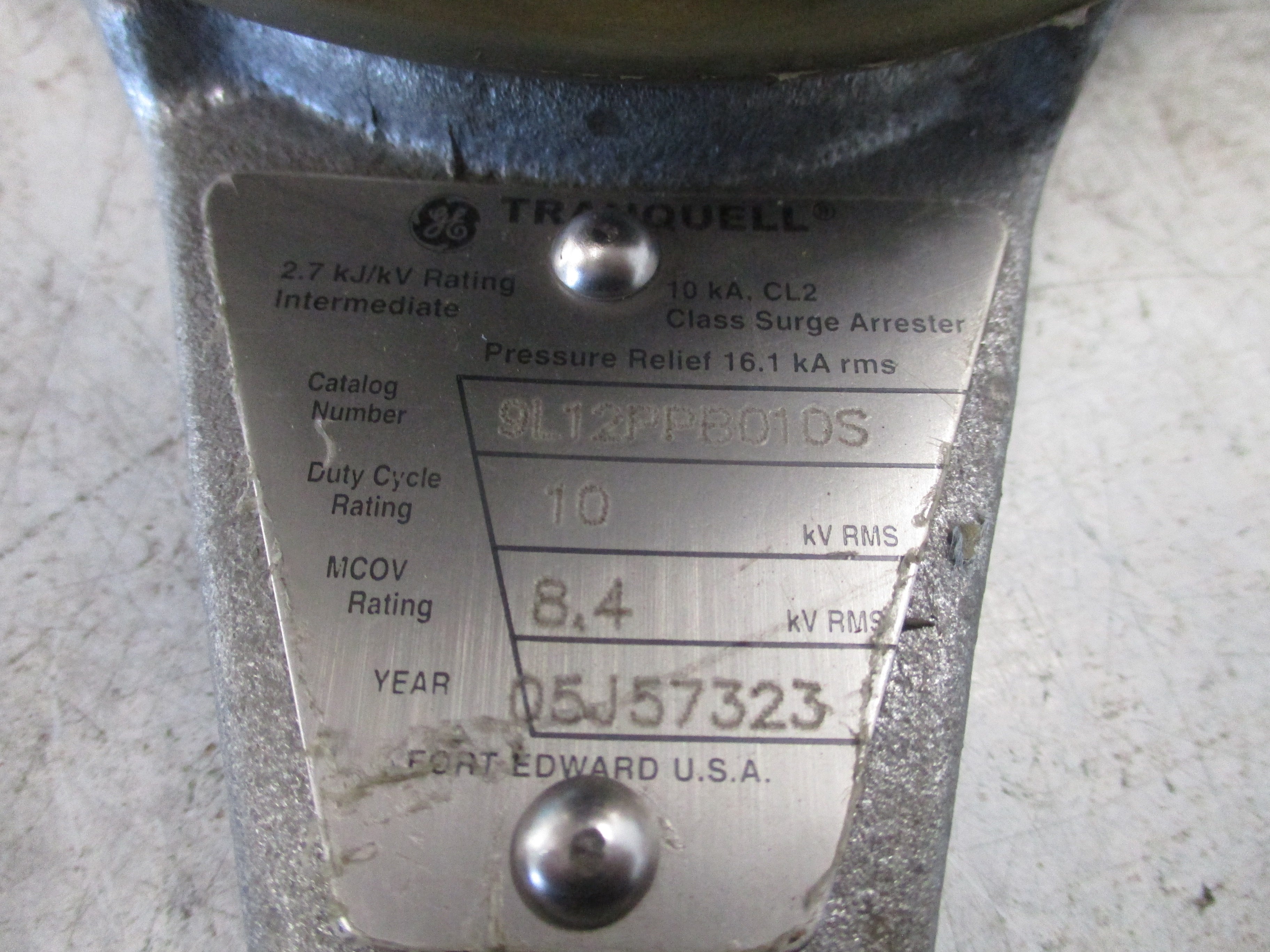 GE Traquell Surge Arrester 9L12PPB010S 10KV MCOV: 8.4KV Used