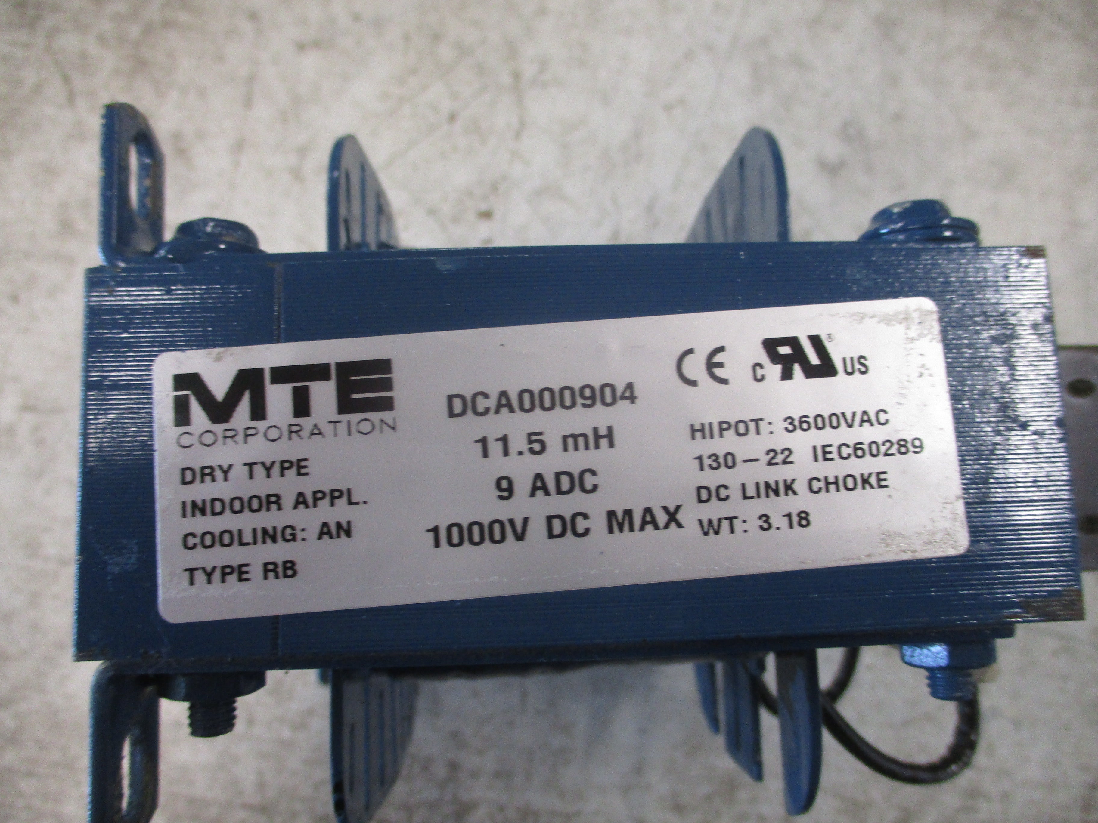 MTE DC Link Choke DCA000904 11.5mH 9A 1000VDC Hipot: 3600VAC Used