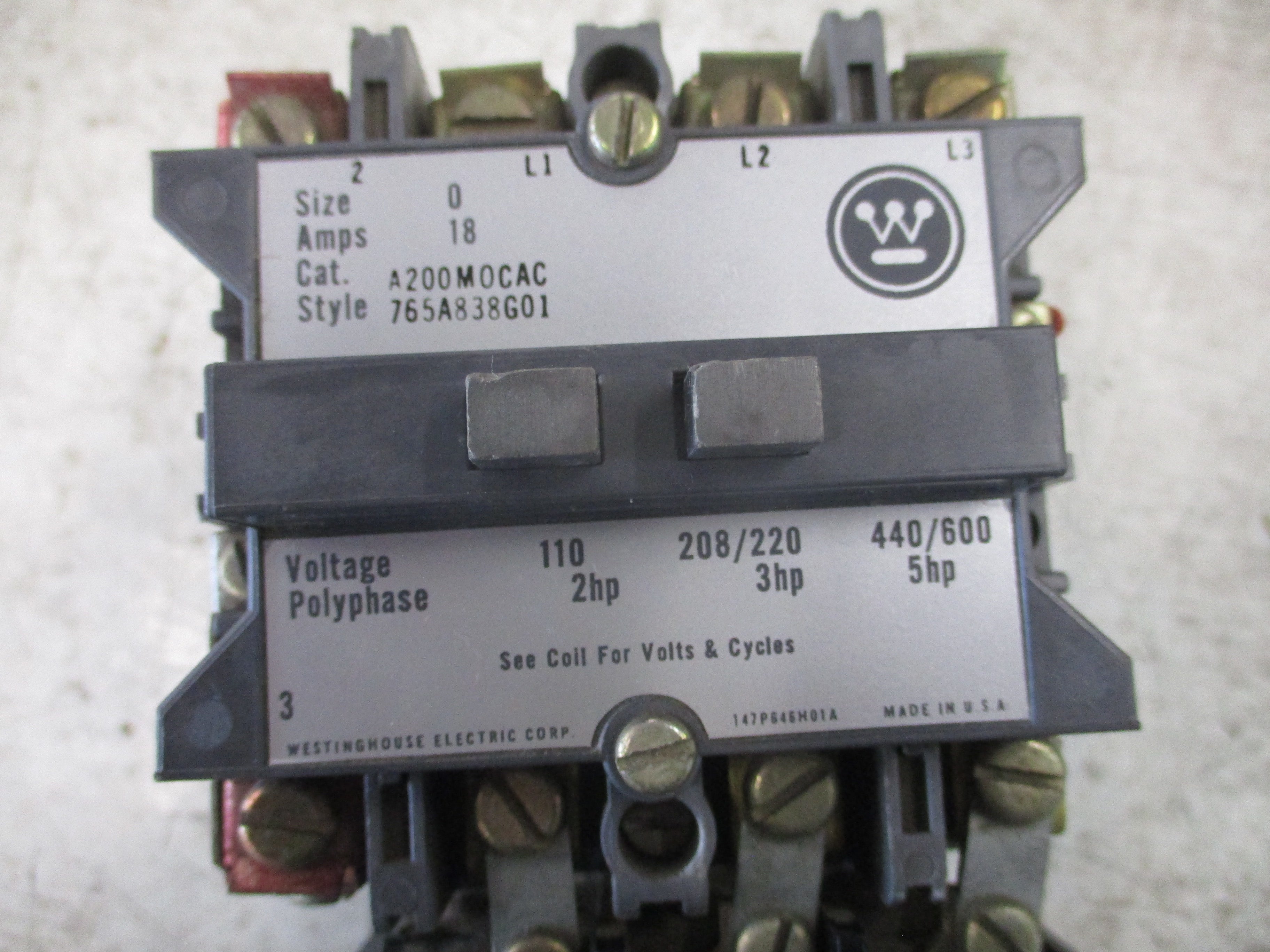 Westinghouse Size 0 Starter A200MOCAC Style #: 765A838G01 120V Coil Used
