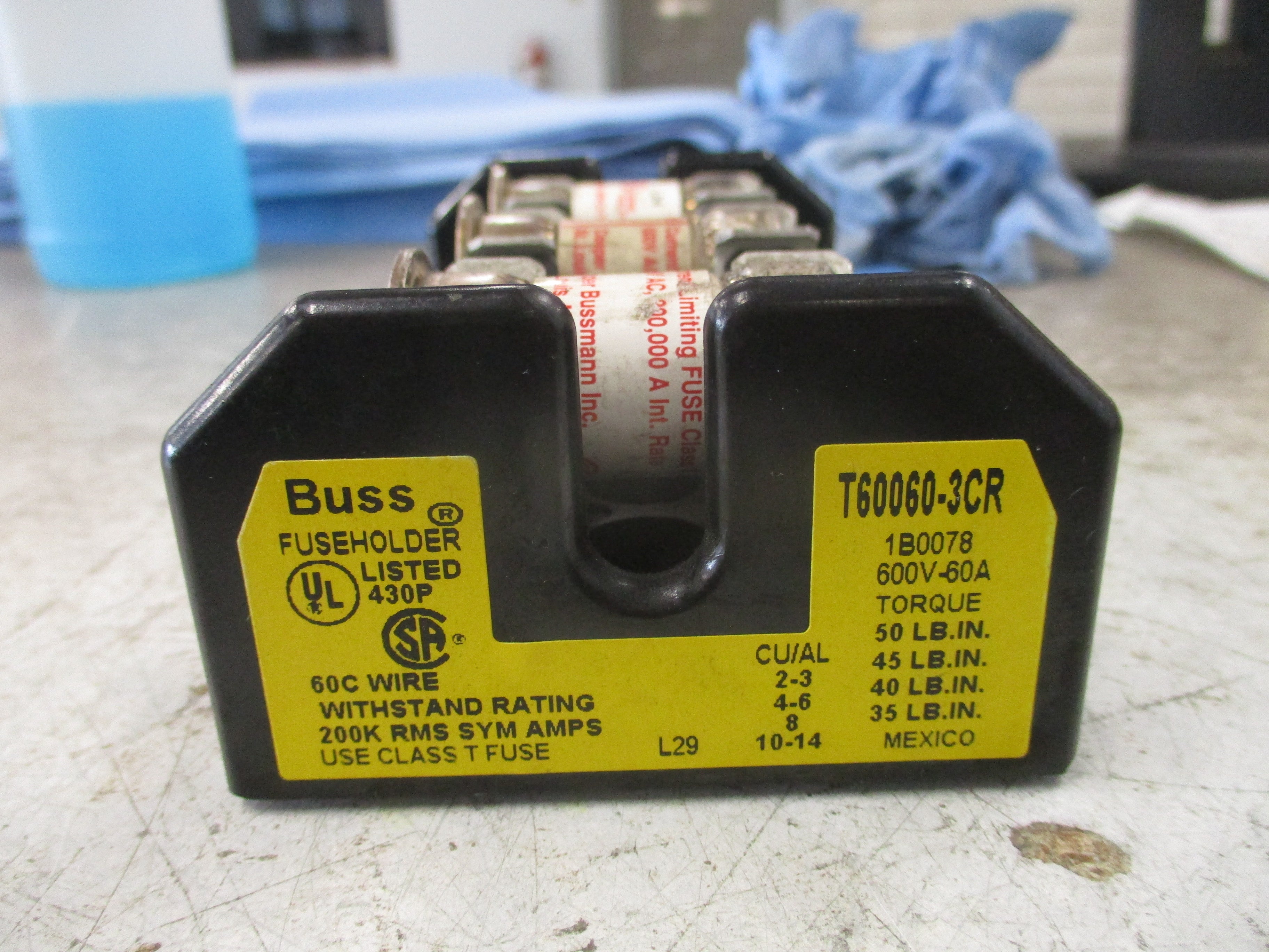 Buss Fuse Holder T60060-3CR 60A 600V 3P (3) 50A Fuses Used
