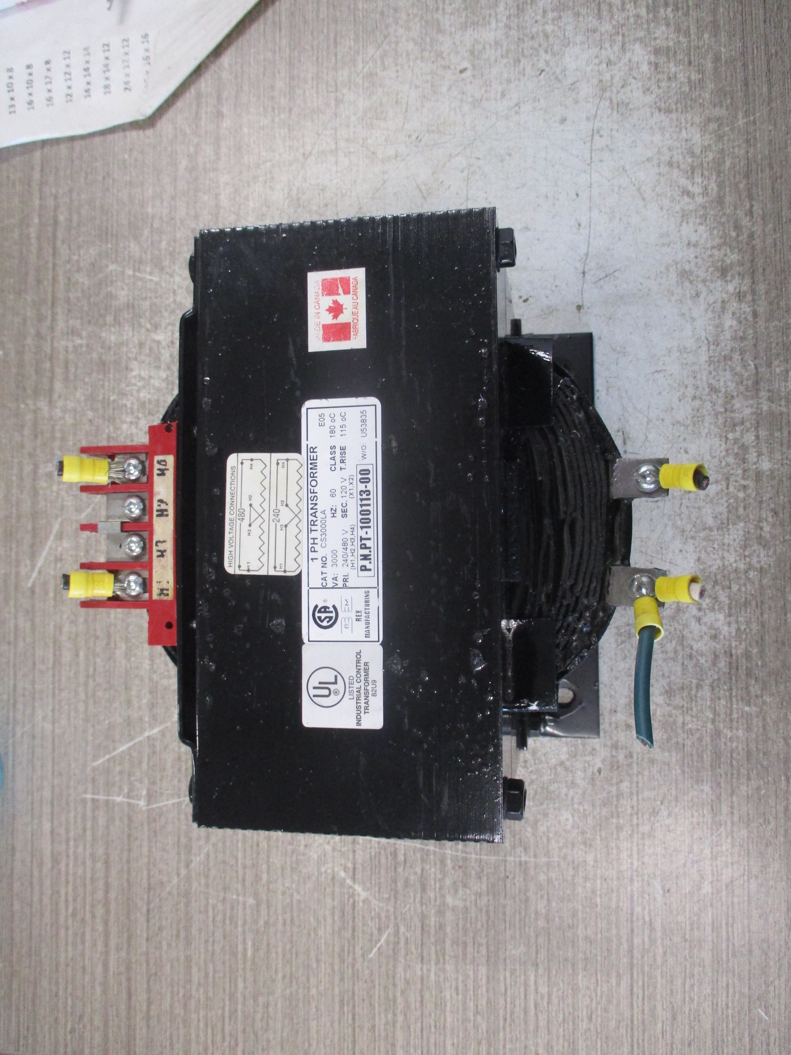 Rex Manufacturing Transformer CS3000LA 3KVA Pri: 240/480V Sec: 120V 60Hz 1P