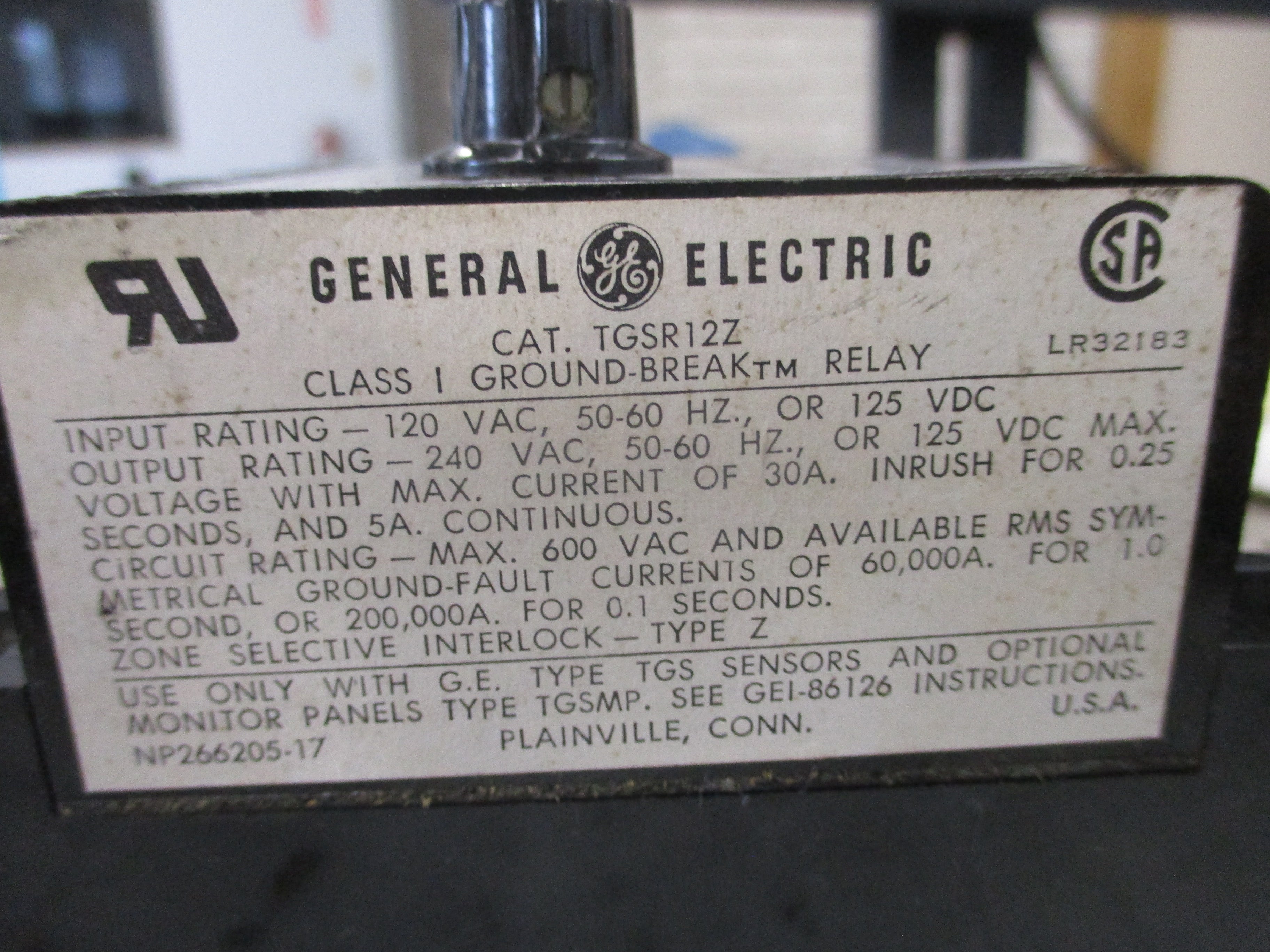 GE Solid State Ground Break Relay TGSR12Z Input: 120VAC 50-60Hz Or 125VDC