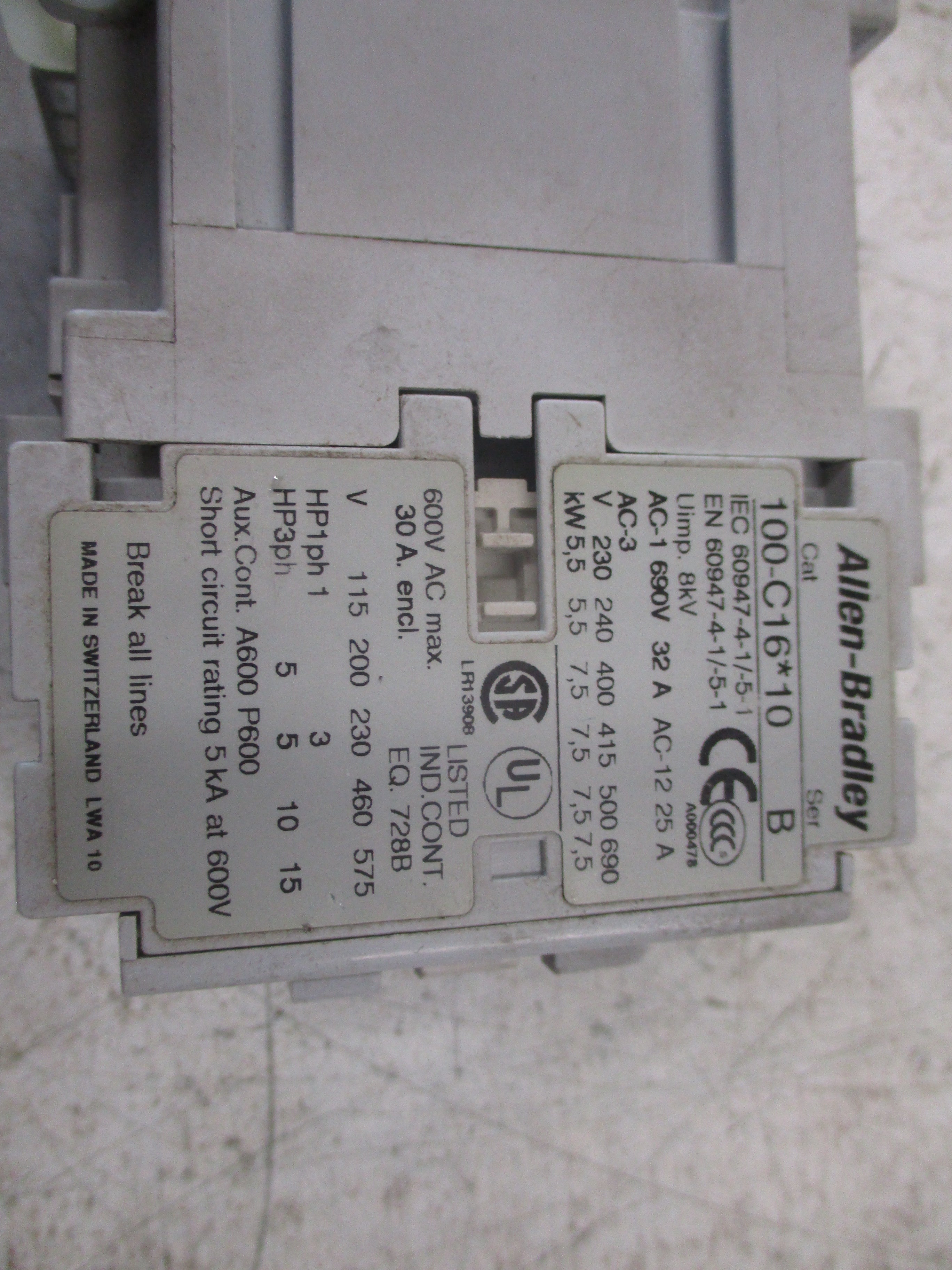 Allen-Bradley Contactor 100-C16*10 Ser. B 24V Coil 30A 600V Used