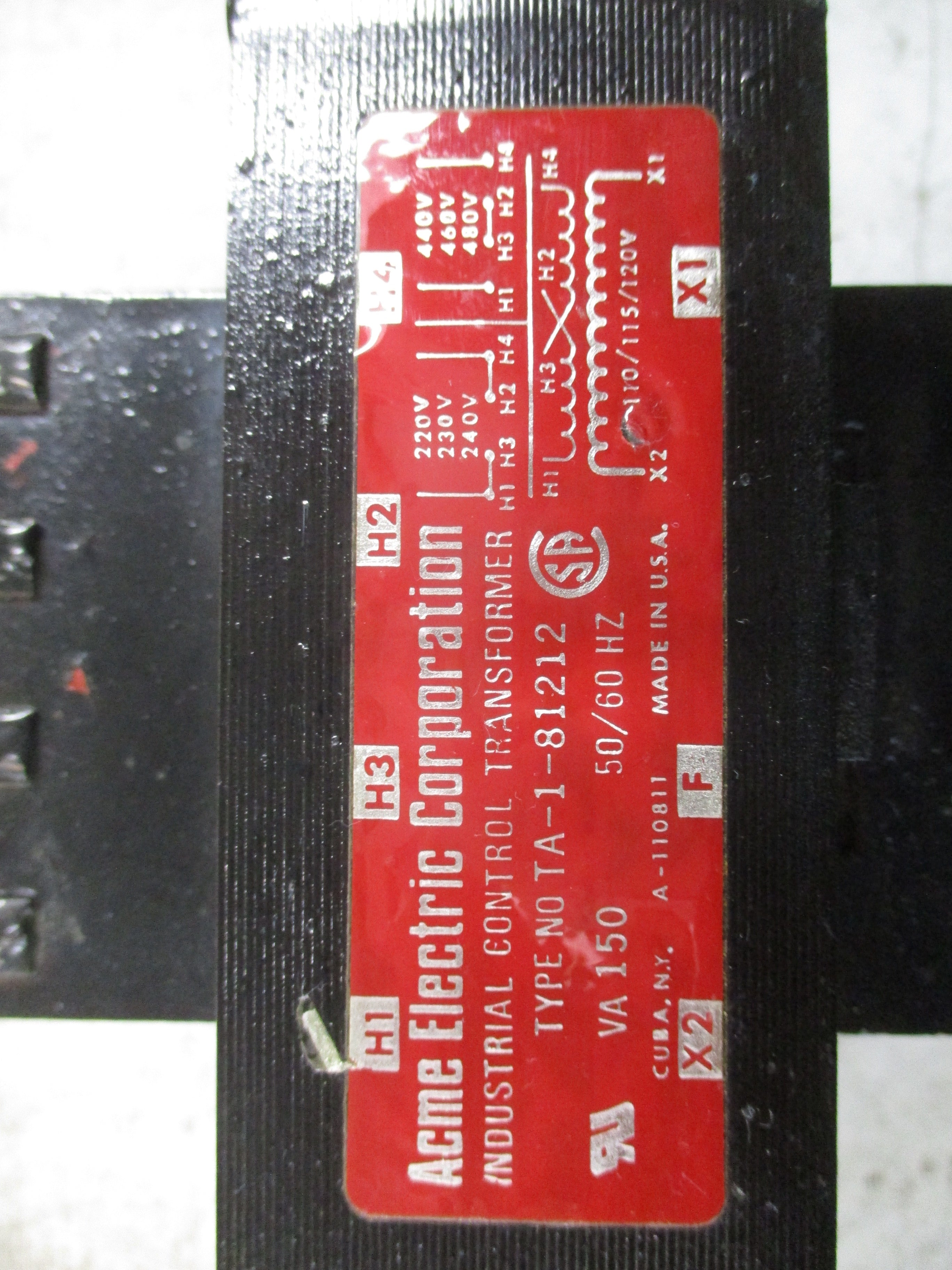 Acme Control Transformer TA-1-81212 150VA Pri: 240/480V Sec: 120V 50/60Hz Used