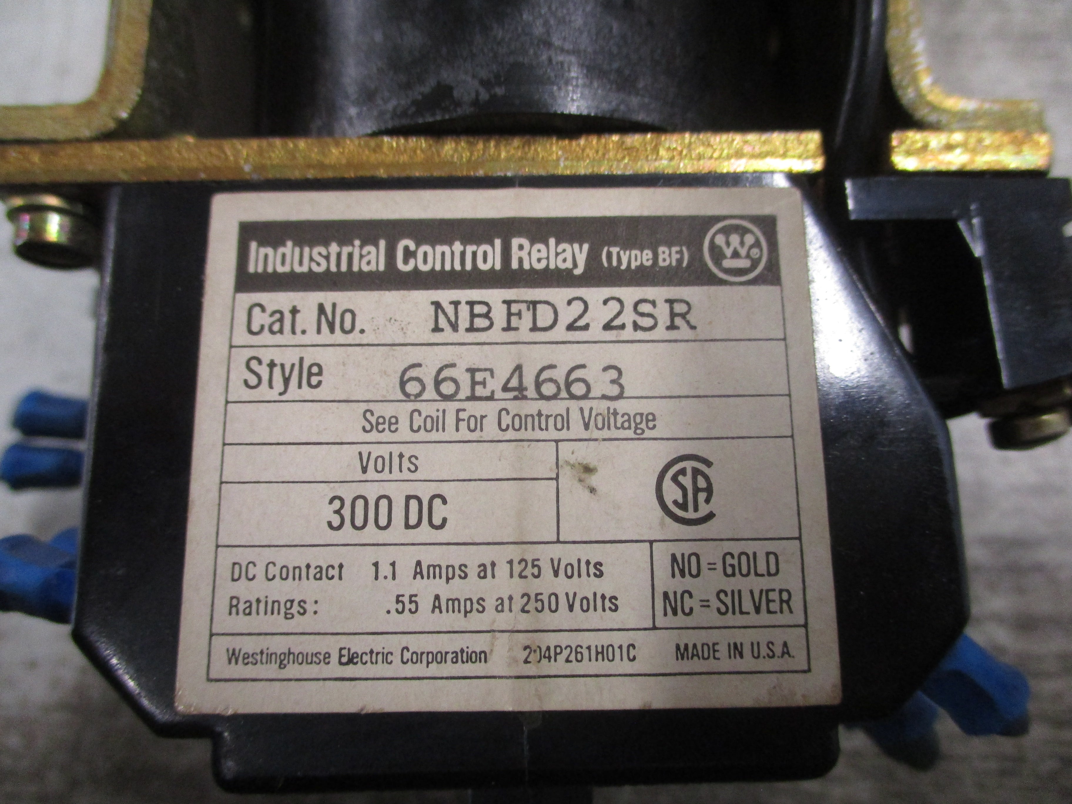 Westinghouse Control Relay NBFD22SR Style #: 66E4663 125/130VDC Coil 300V Used