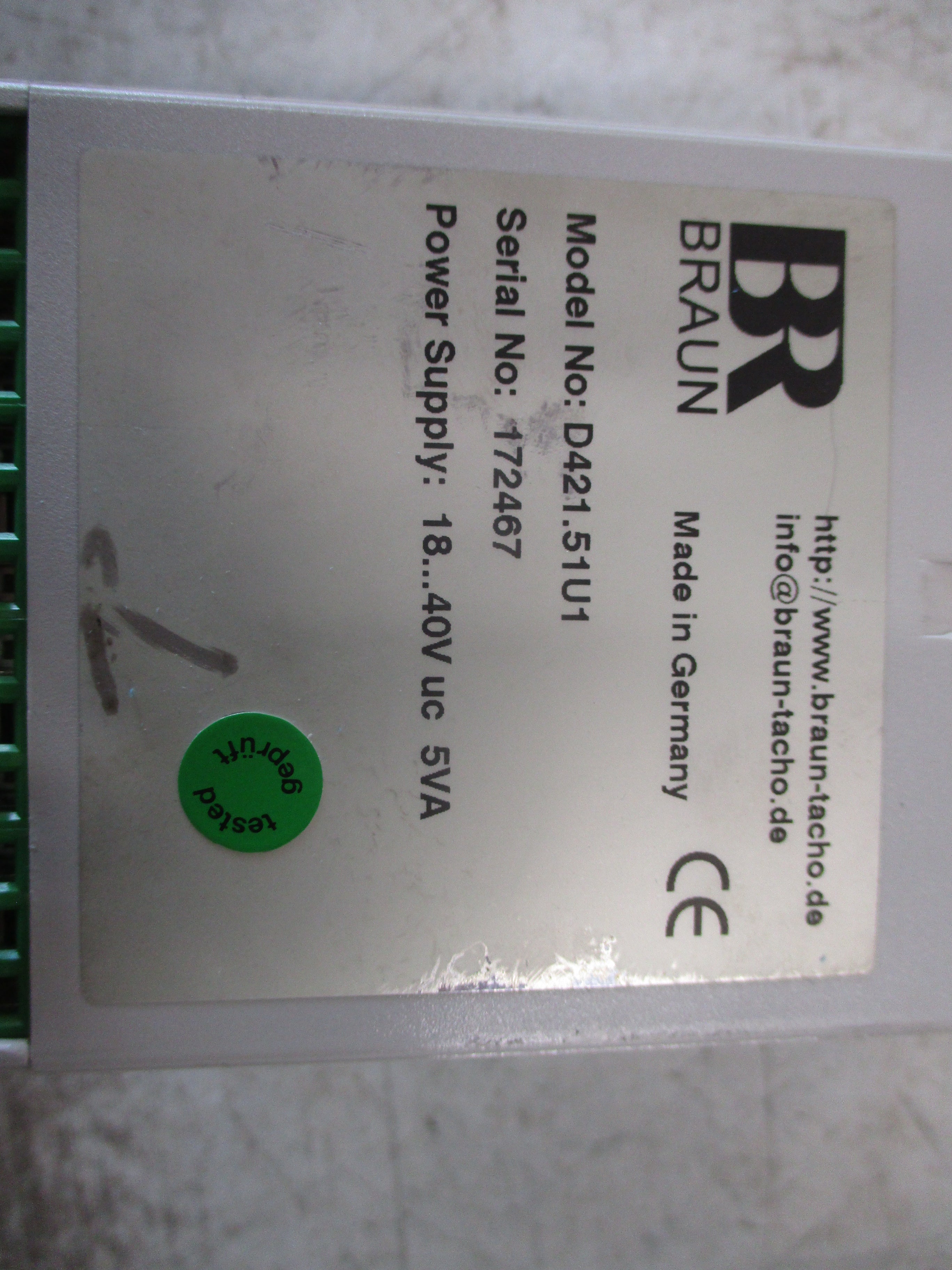 Braun Speed Monitor D421.51U1 18-40V 5VA Used