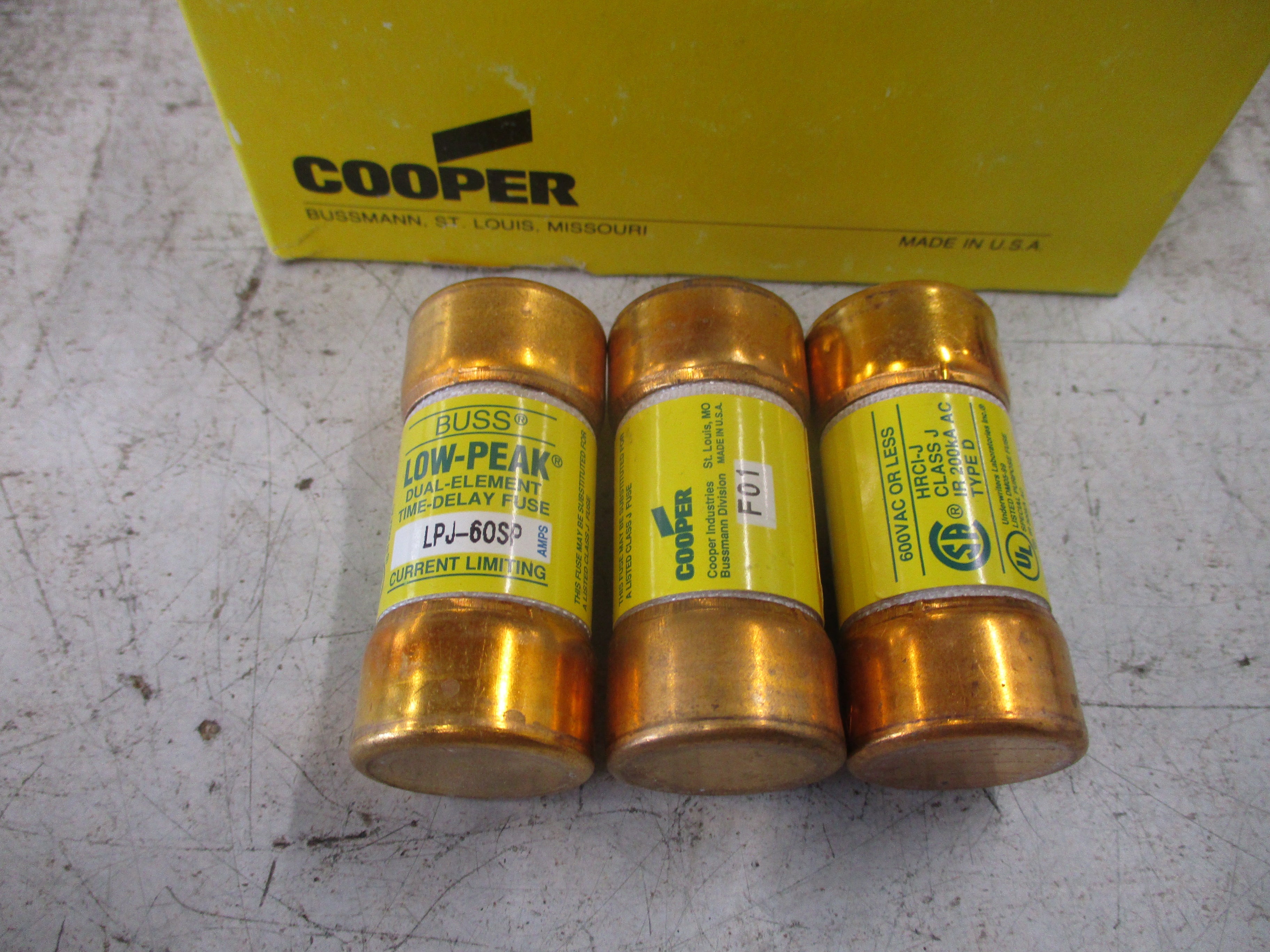 Cooper Bussmann Low-Peak Fuse LPJ-60SP 60A 600V *Box of 3* New Surplus