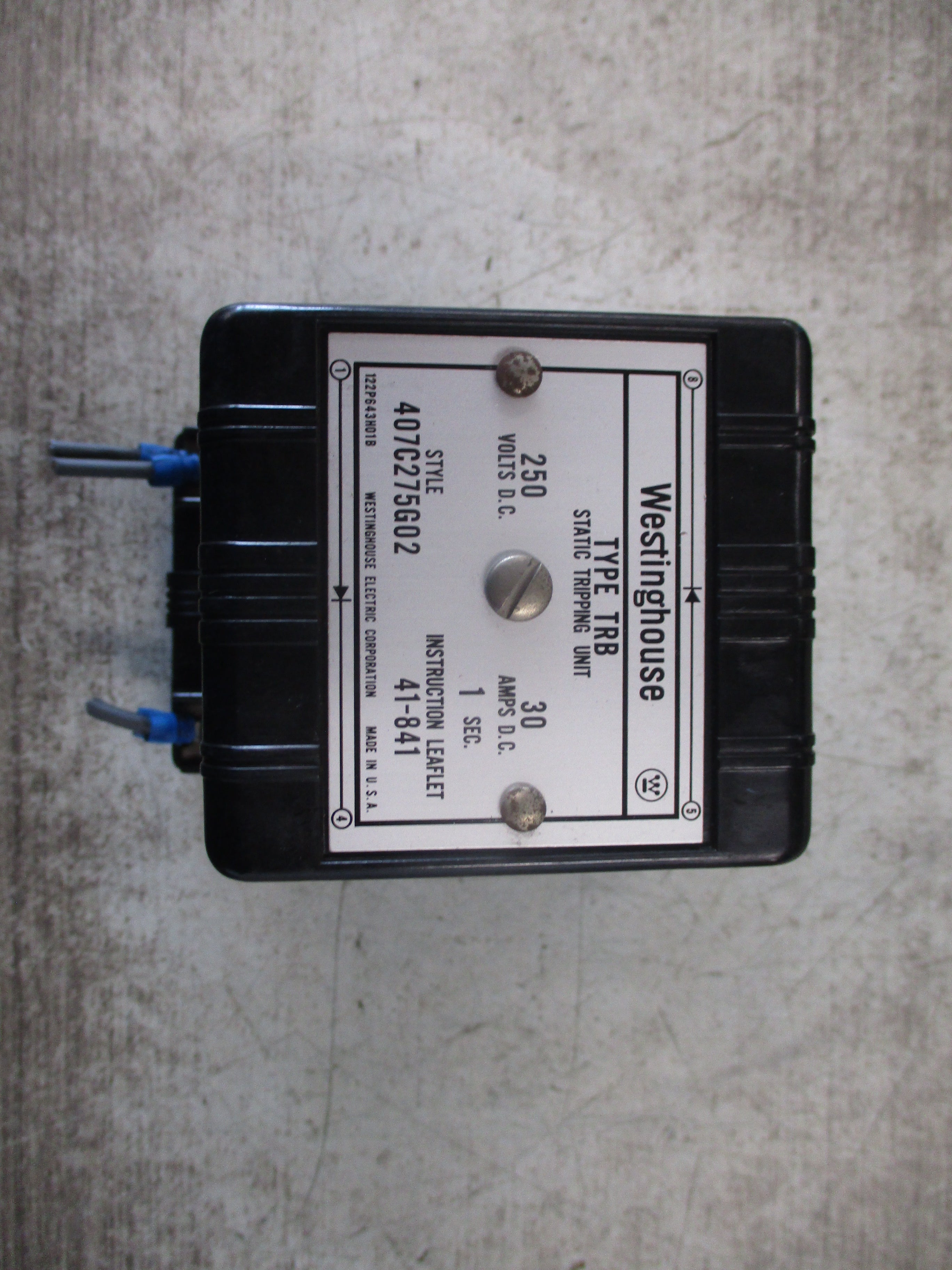 Westinghouse Type TRB Static Tripping Unit 407C275G02 250VDC 30A 1 sec Used