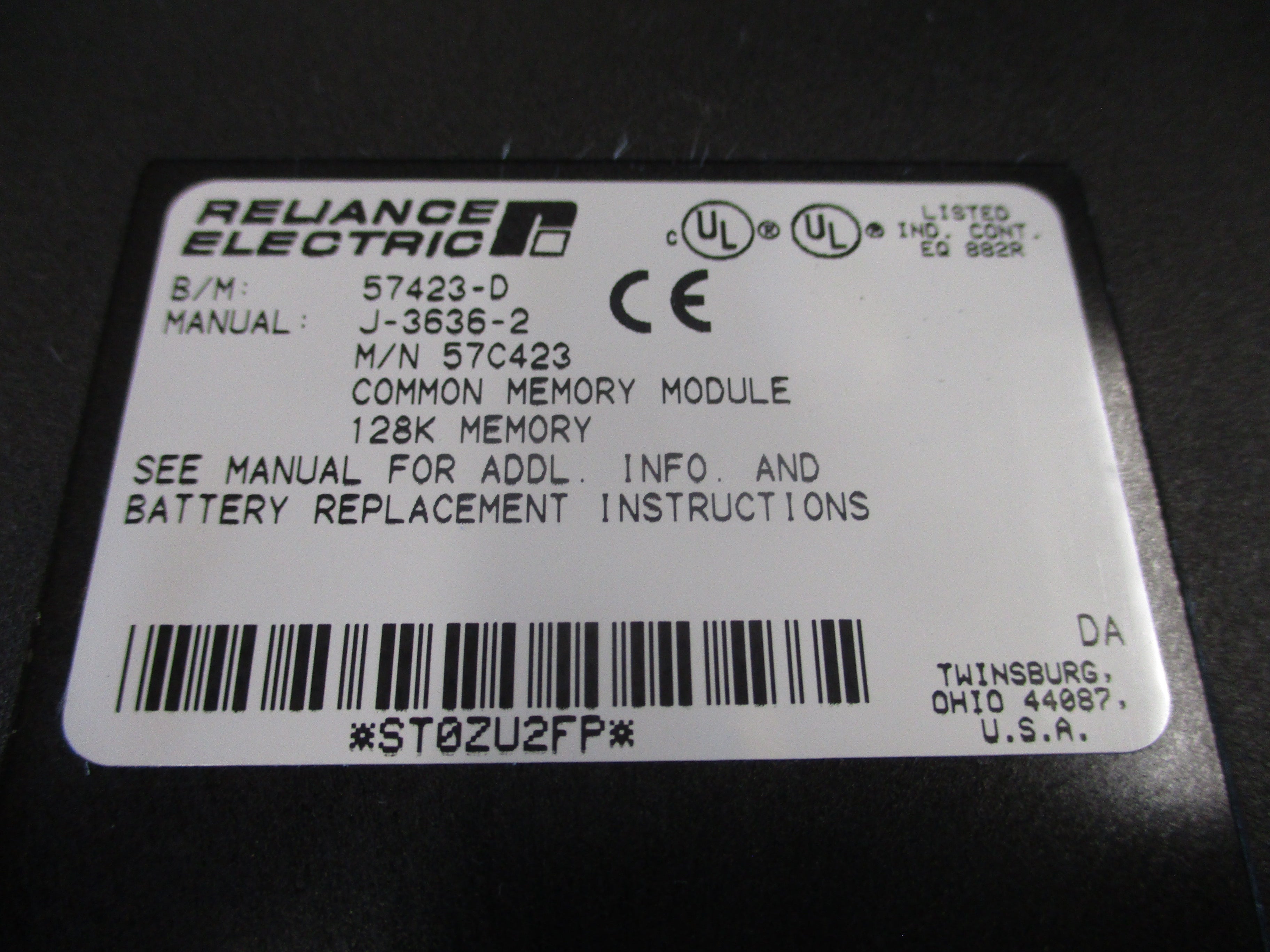 Reliance Electric Common Memory Module 57C423 128K Memory Used