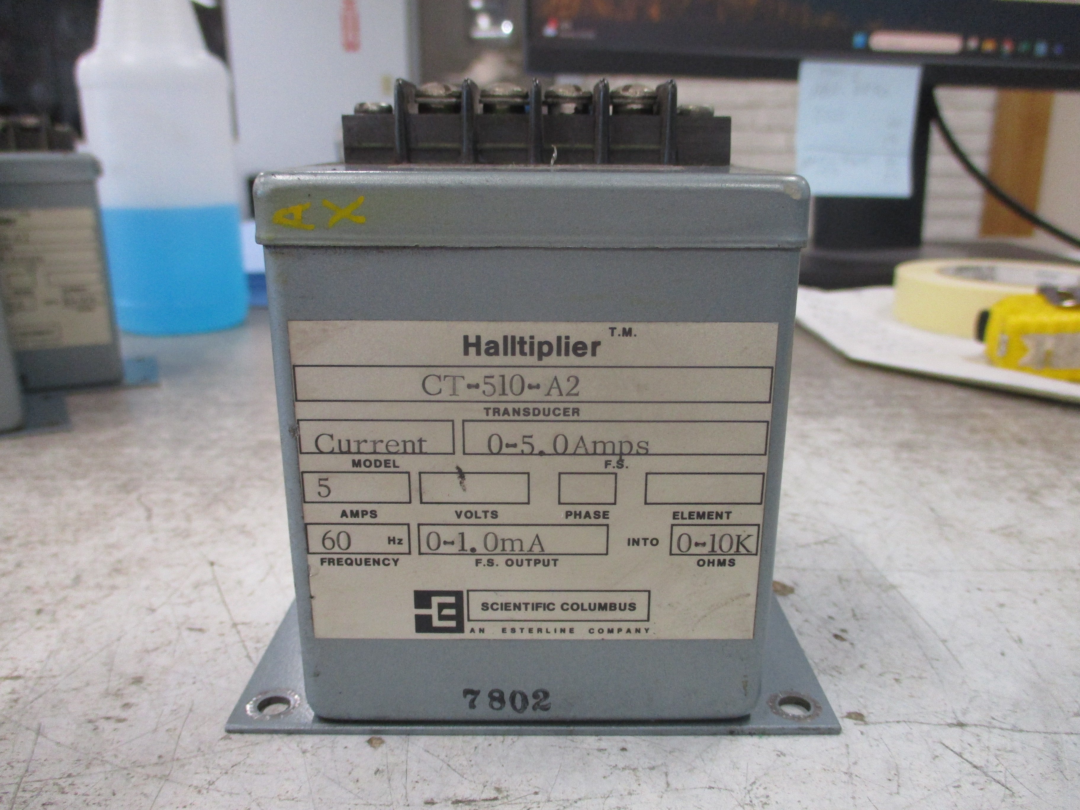 Scientific Columbus Halltiplier Current Transducer CT-510-A2 5A 60Hz Output: 0-1mA into 0-10K Ohms Used