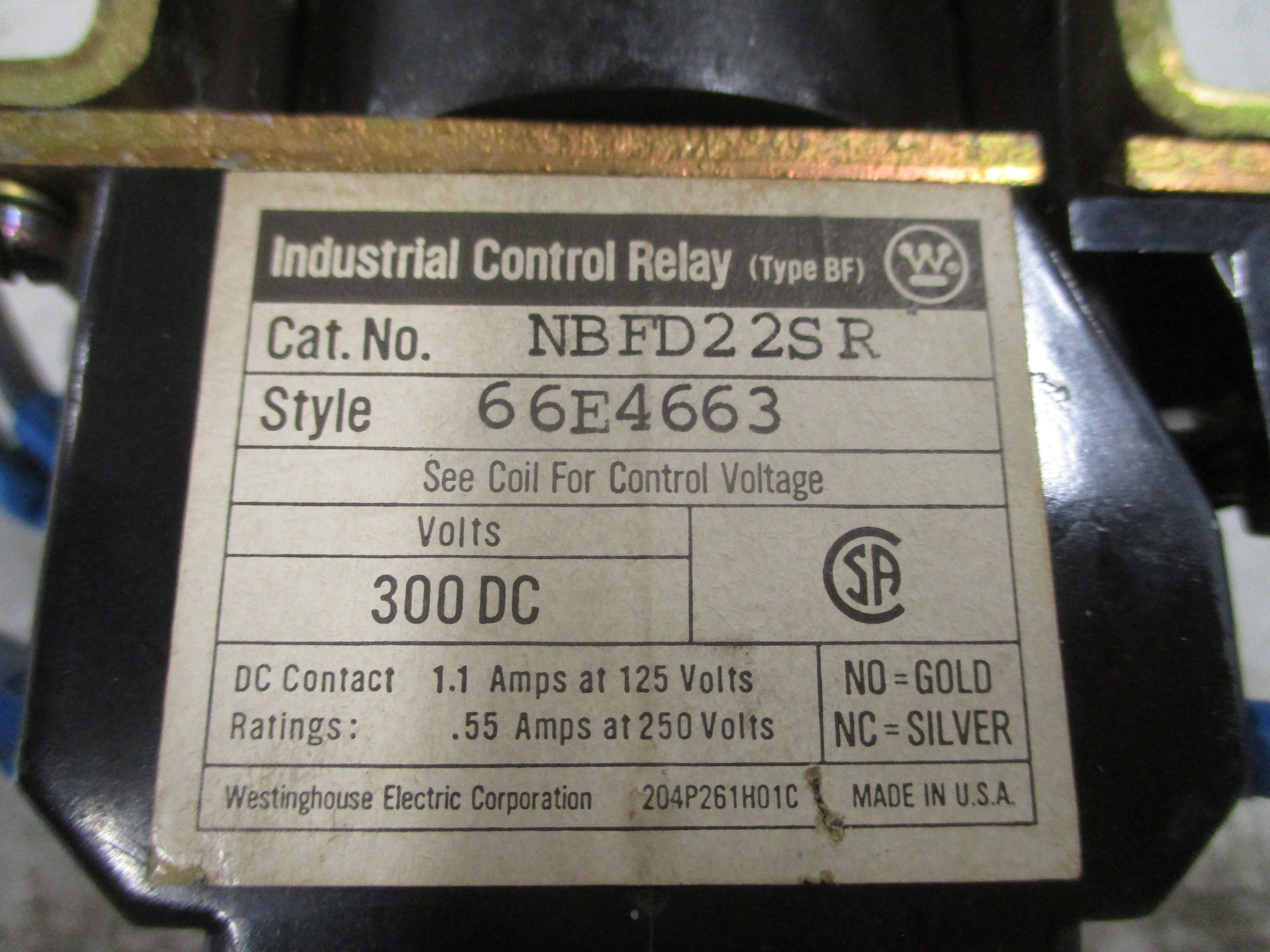 Westinghouse Control Relay NBFD22SR Style#: 66E4663 125/130VDC Coil 300V Used