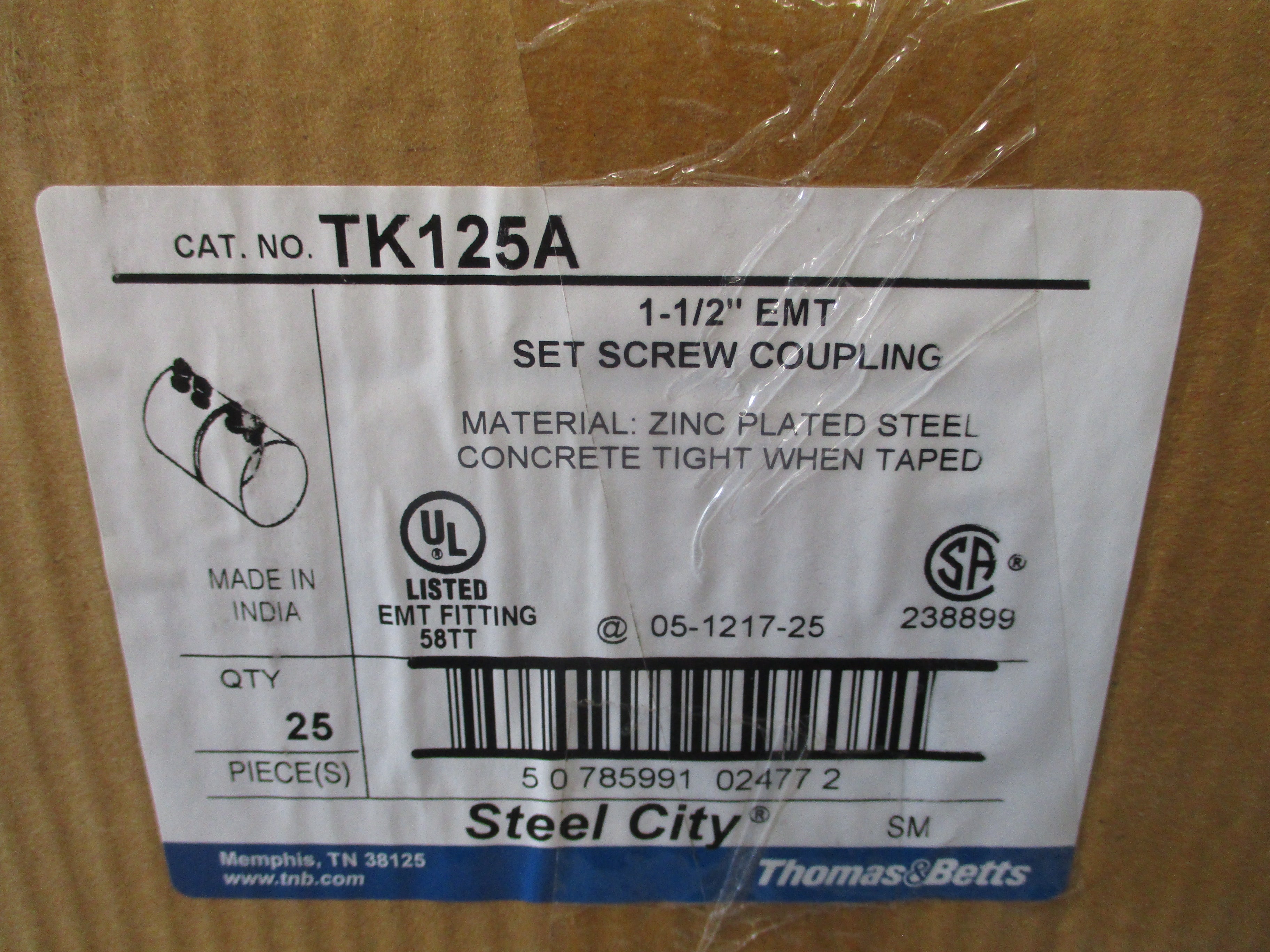 Thomas & Betts Set Screw Coupling TK125A 1 1/2" EMT *Box of 25* New Surplus