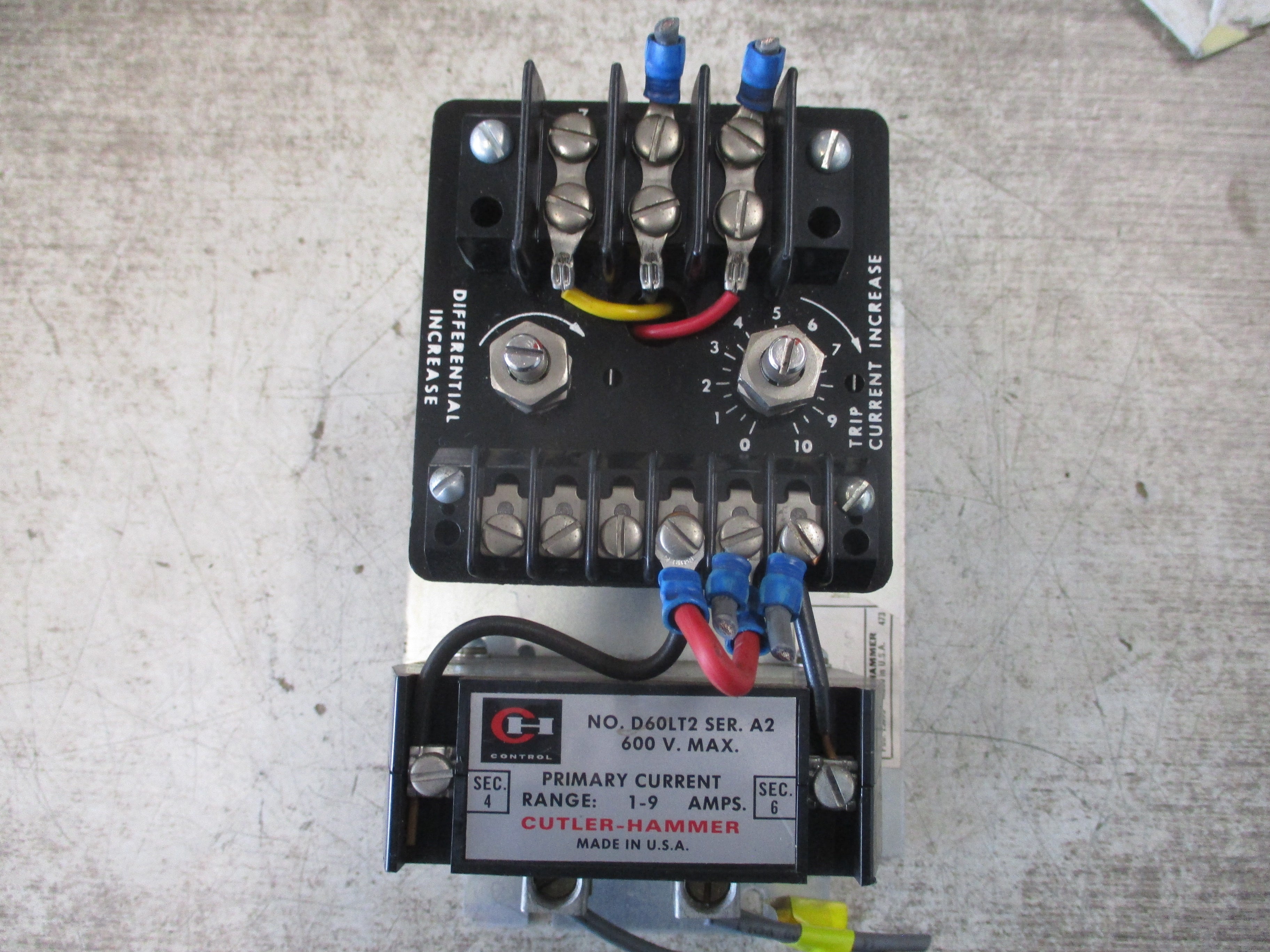 Cutler-Hammer Current Relay D60LA0 Trip: 1-9A 600V Used