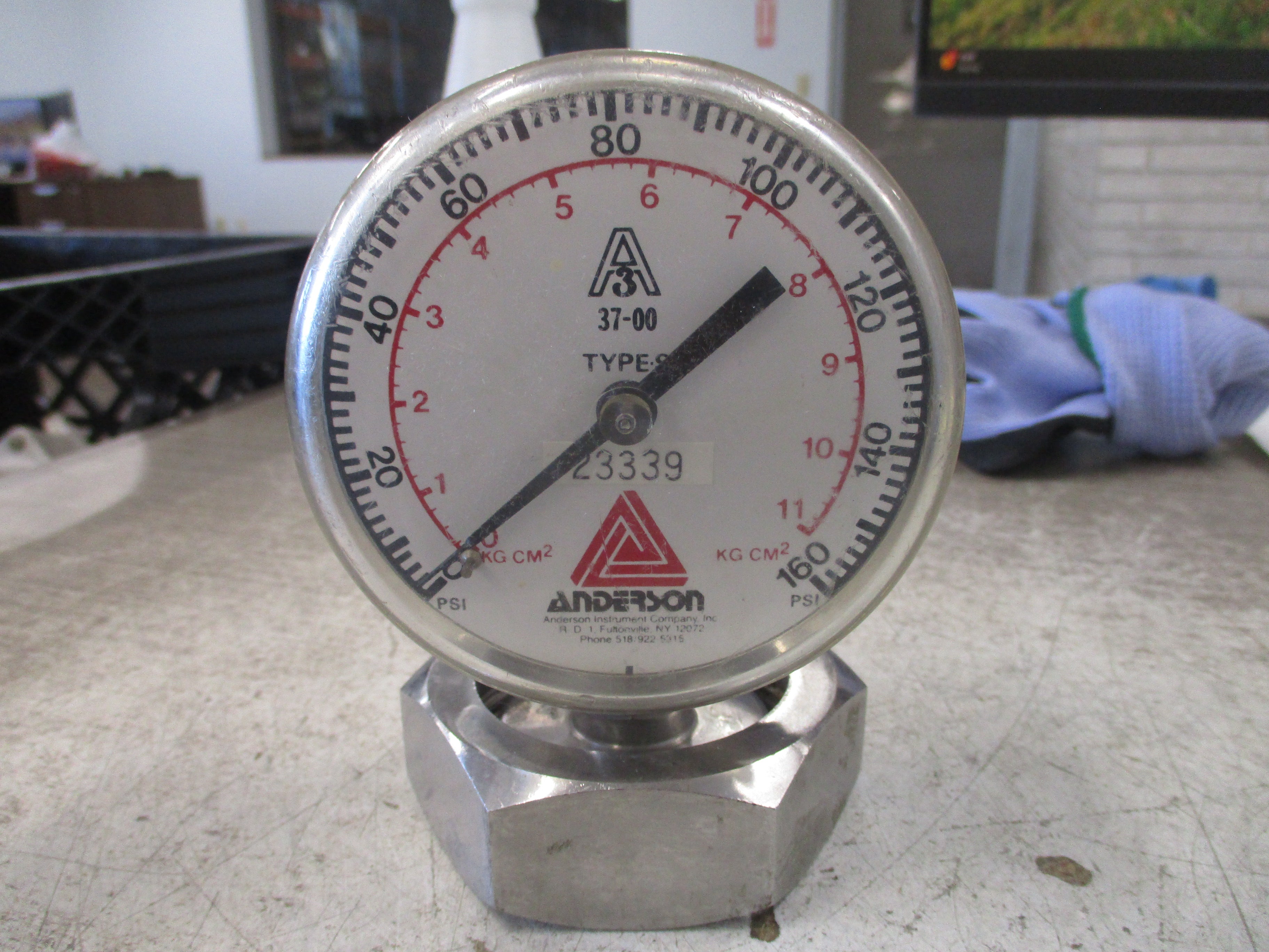 Anderson Type S Stainless Steel Pressure Gauge 37-00 Range: 0-160PSI Used