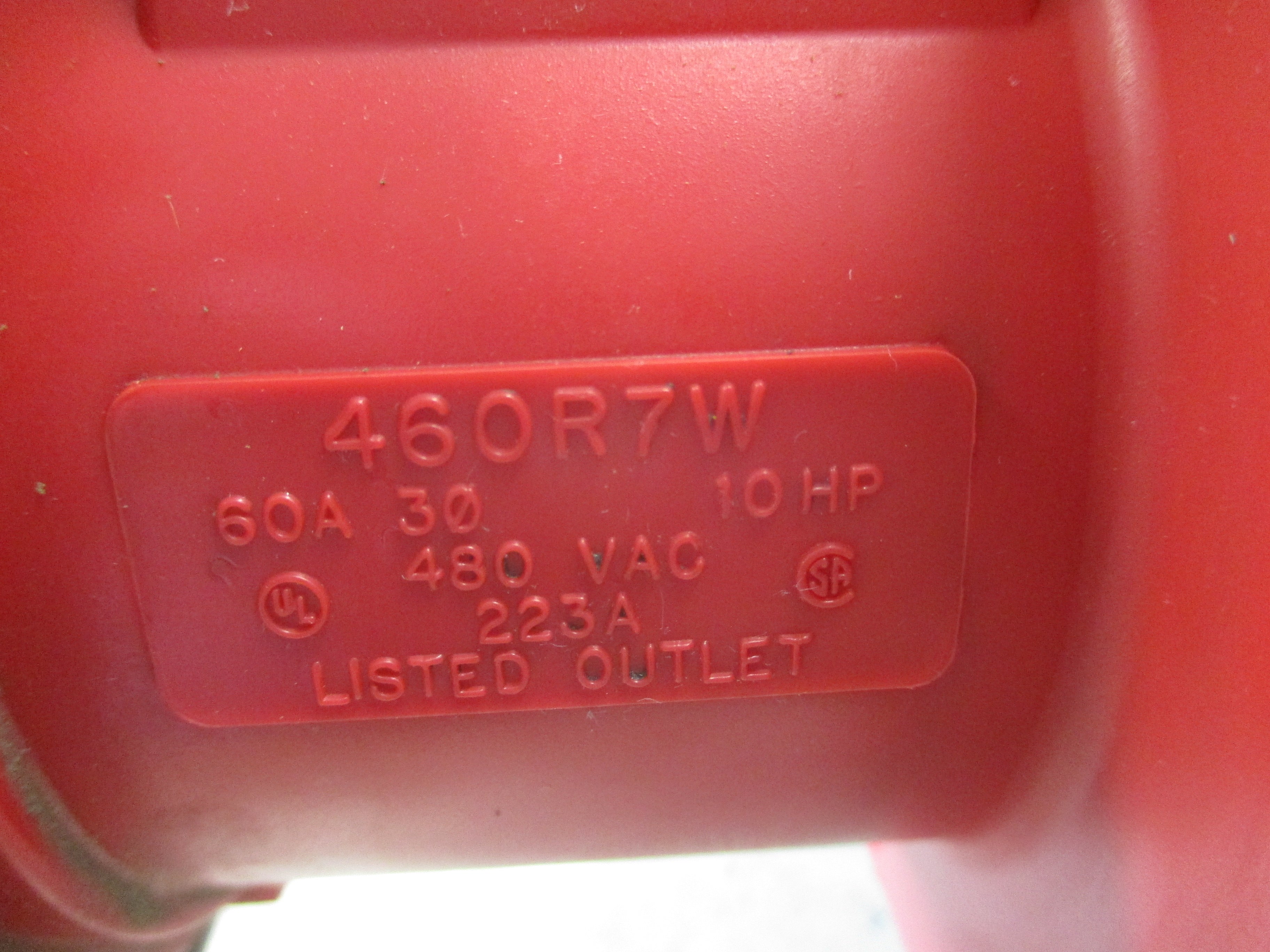 Hubbell Receptacle 460R7W 60A 480V 3Ph W/Base *Missing (1) Screw* Used