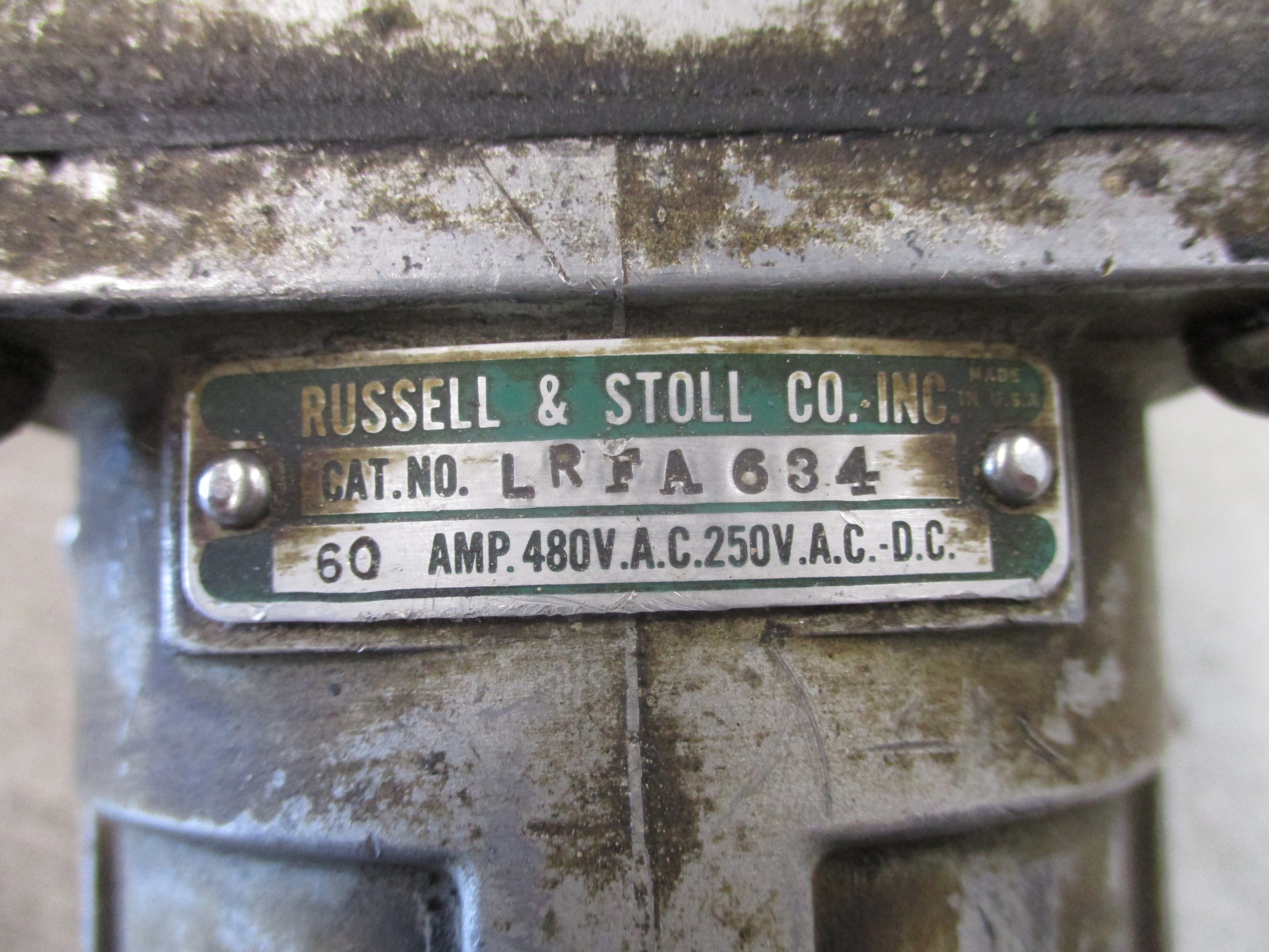 RussellStoll Receptacle LRFA634 60A 480V 4W 3P W/Base & Angle Adapter Used