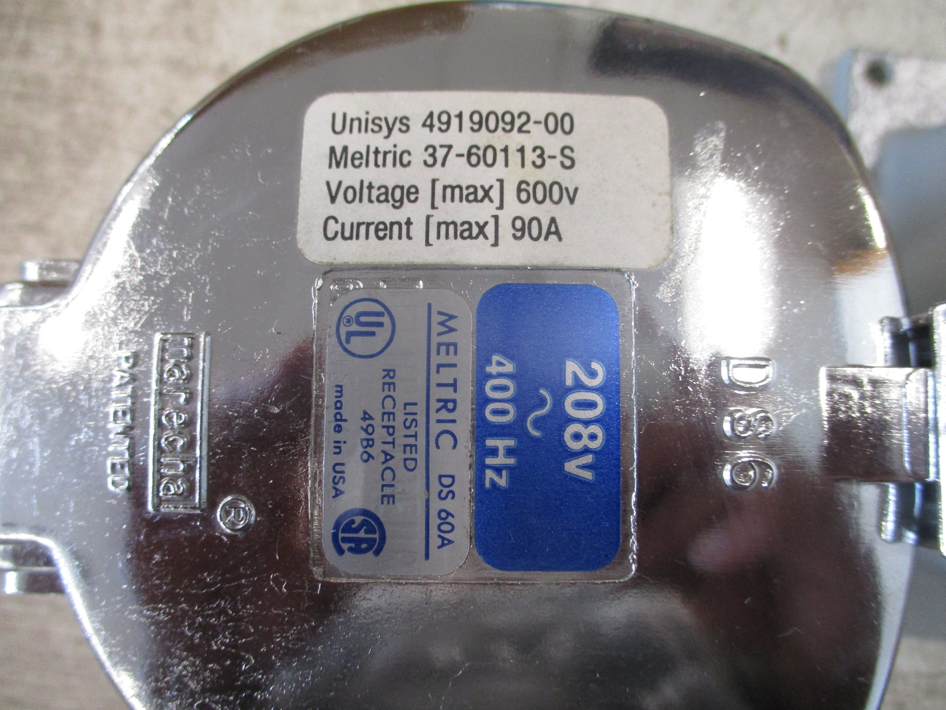 Meltric DS 60A Receptacle 37-60113-S 90A 600V W/Base New Surplus