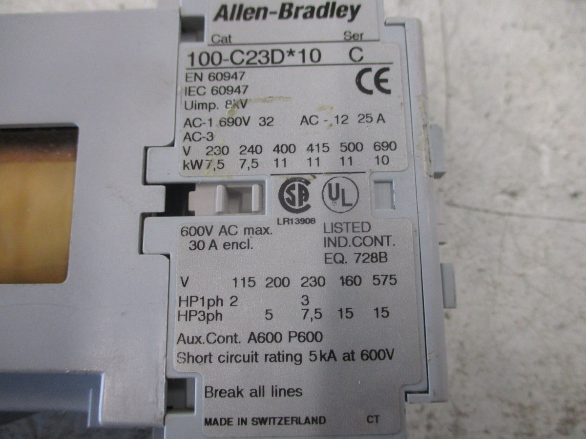 Allen-Bradley Contactor 100-C23D*10 Ser. C 24VDC Coil 30A 600V Used