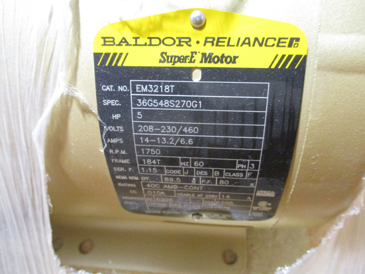 Baldor Motor EM3218T 5HP 208-230/460V 1750RPM Frame: 184T Enclosure: OPSB