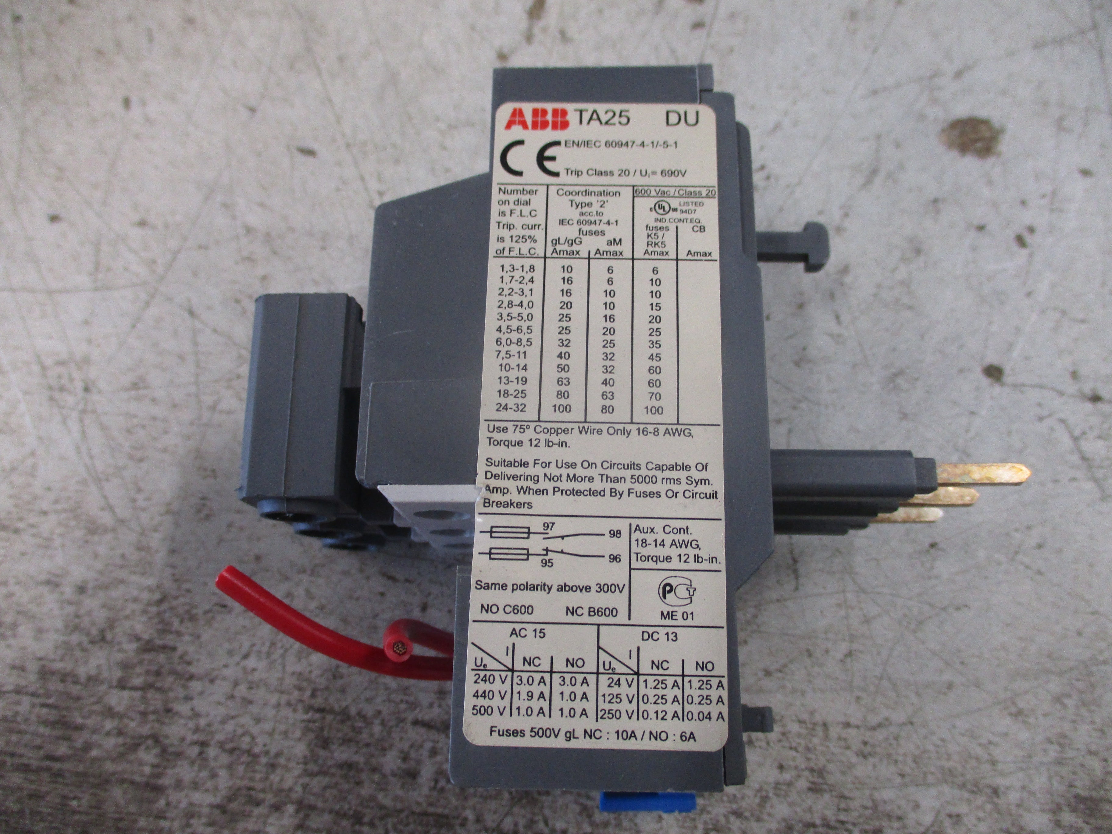 ABB Solid State Overload TA25 DU Trip: 18-25A Used