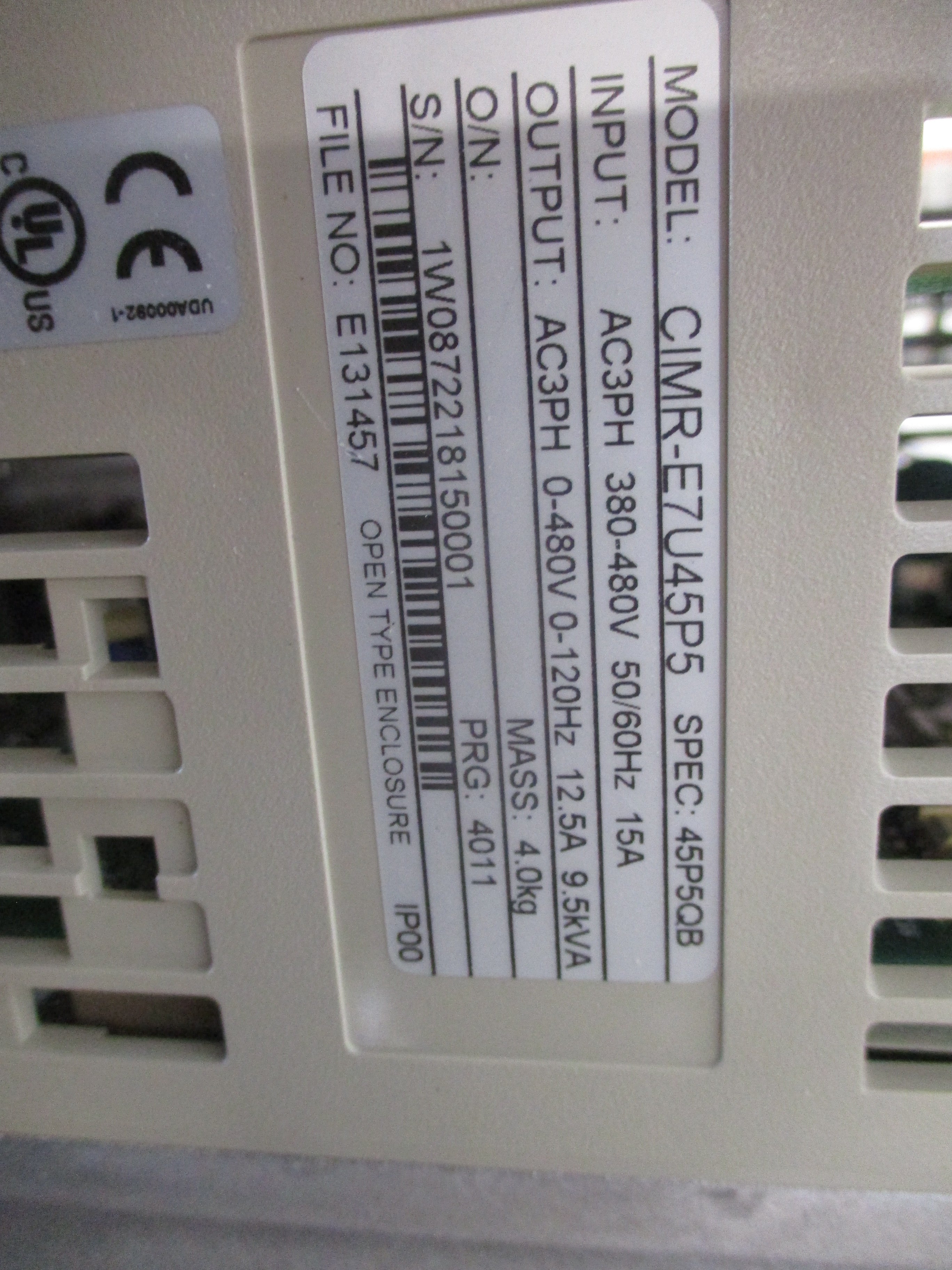 Yaskawa E7 AC Drive CIMR-E7U45P5 7.5HP 3Ph w/ Keypad W/Bypass Controls