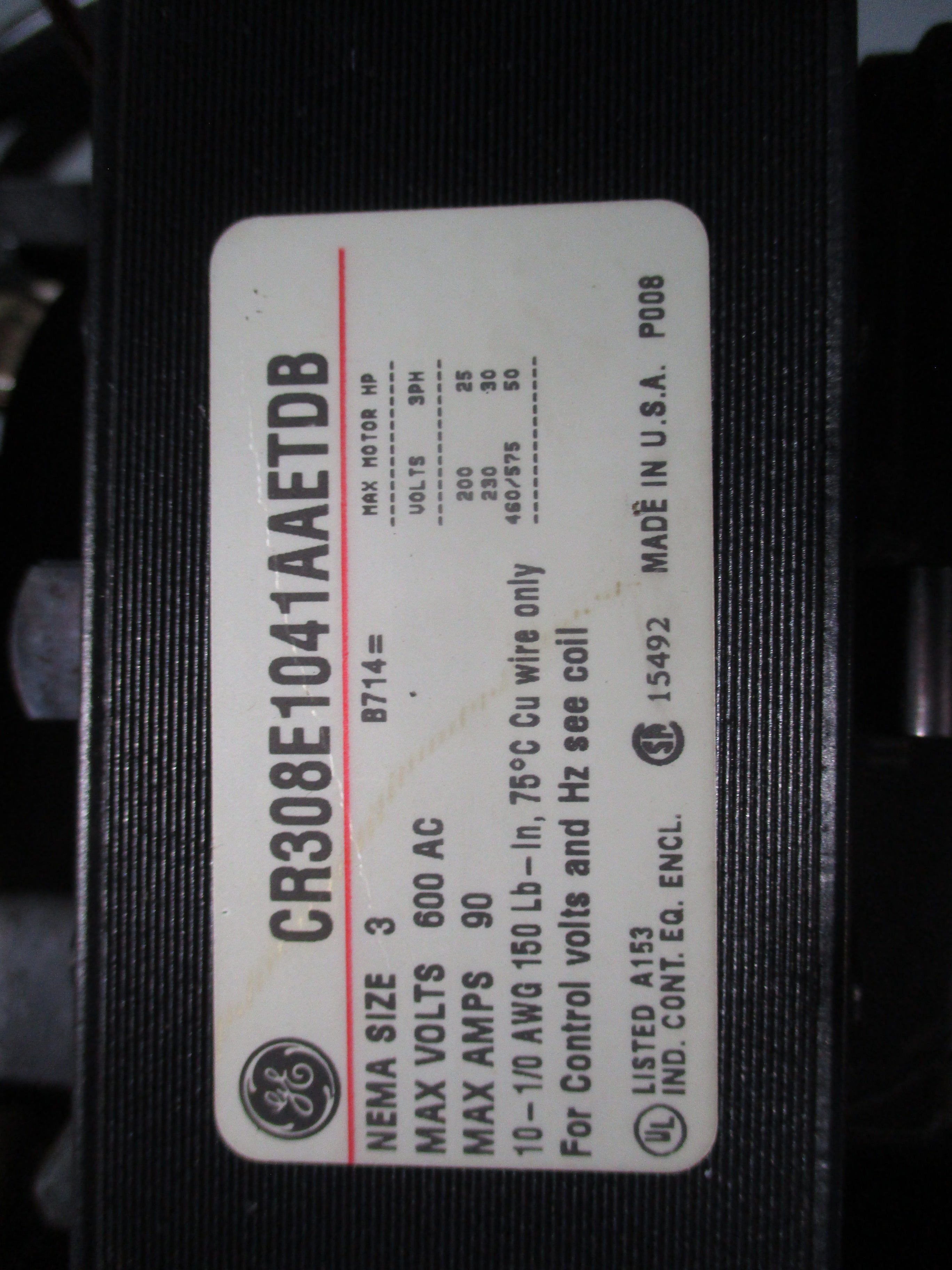 GE Non-Fusible Size 3 Combination CR308E1041AAETDB 115-120V Coil 90A 600V Used
