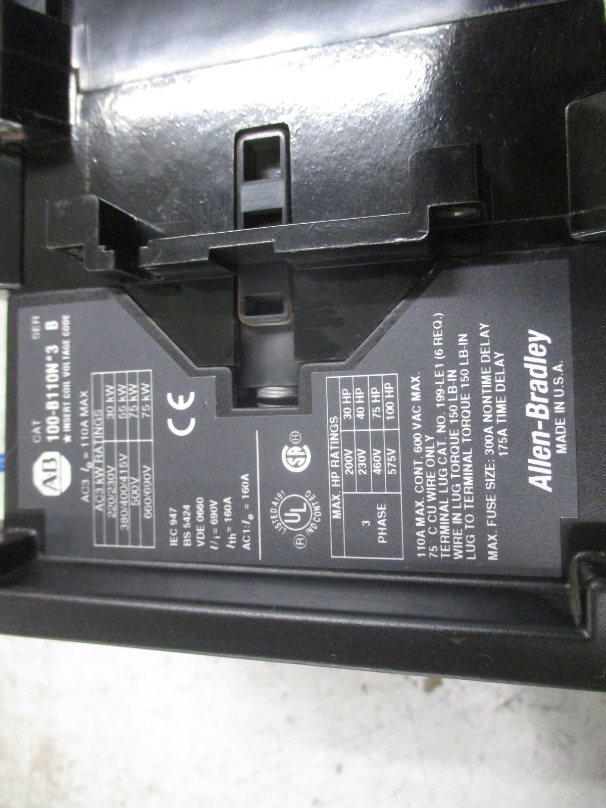 Allen-Bradley Contactor 100-B110N*3 Ser. B 120V Coil 110A 600V (1) Aux Contact