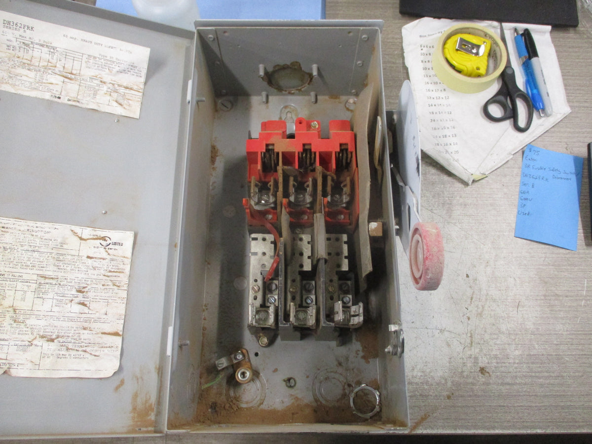 Eaton 3R Fusible Safety Switch/Disconnect DH362FRK Ser. B 60A 600V 3P Used