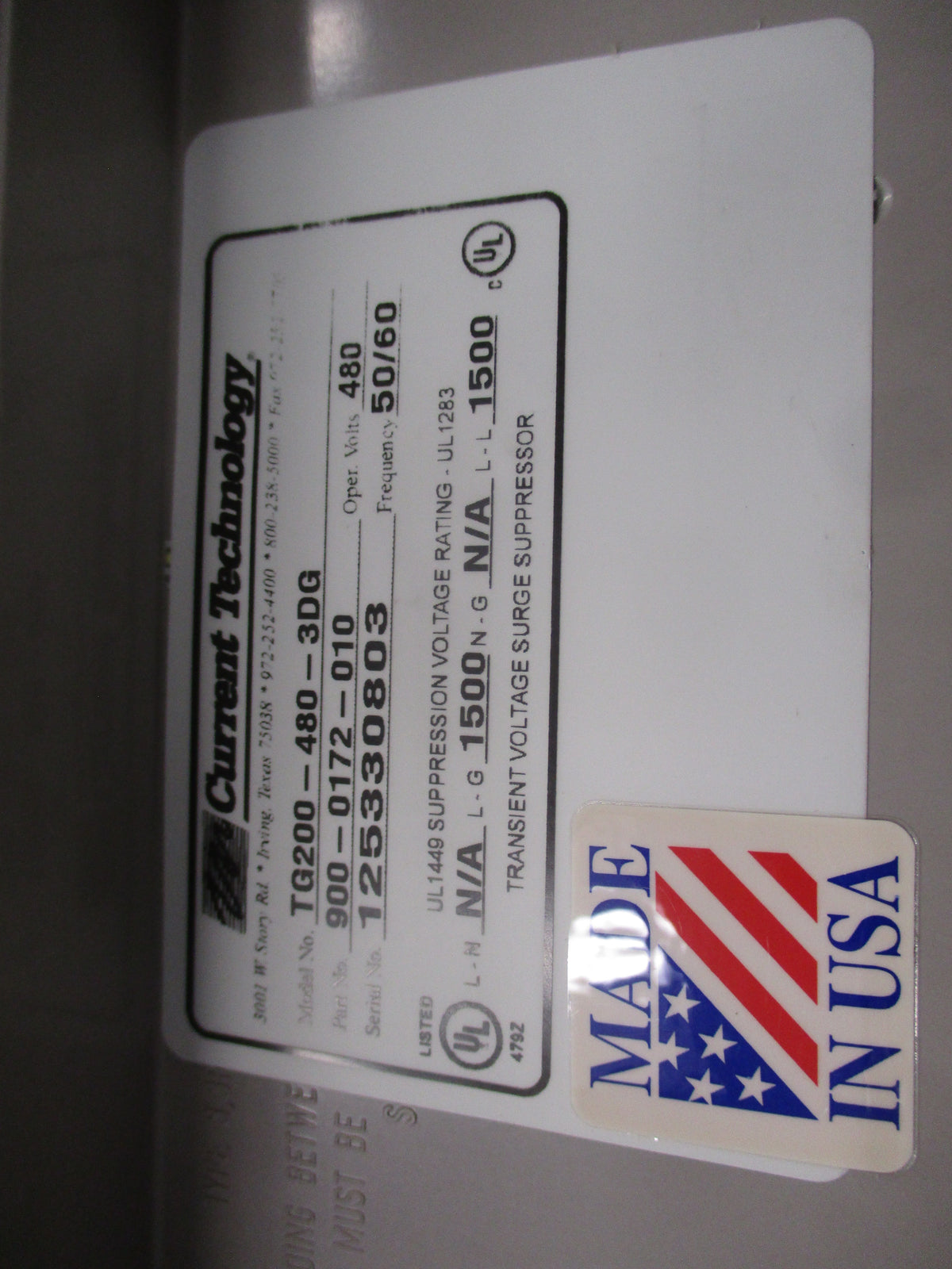 Current Technology TransGuard Surge Suppressor TG200-480-3DG 480V 50/60Hz Used