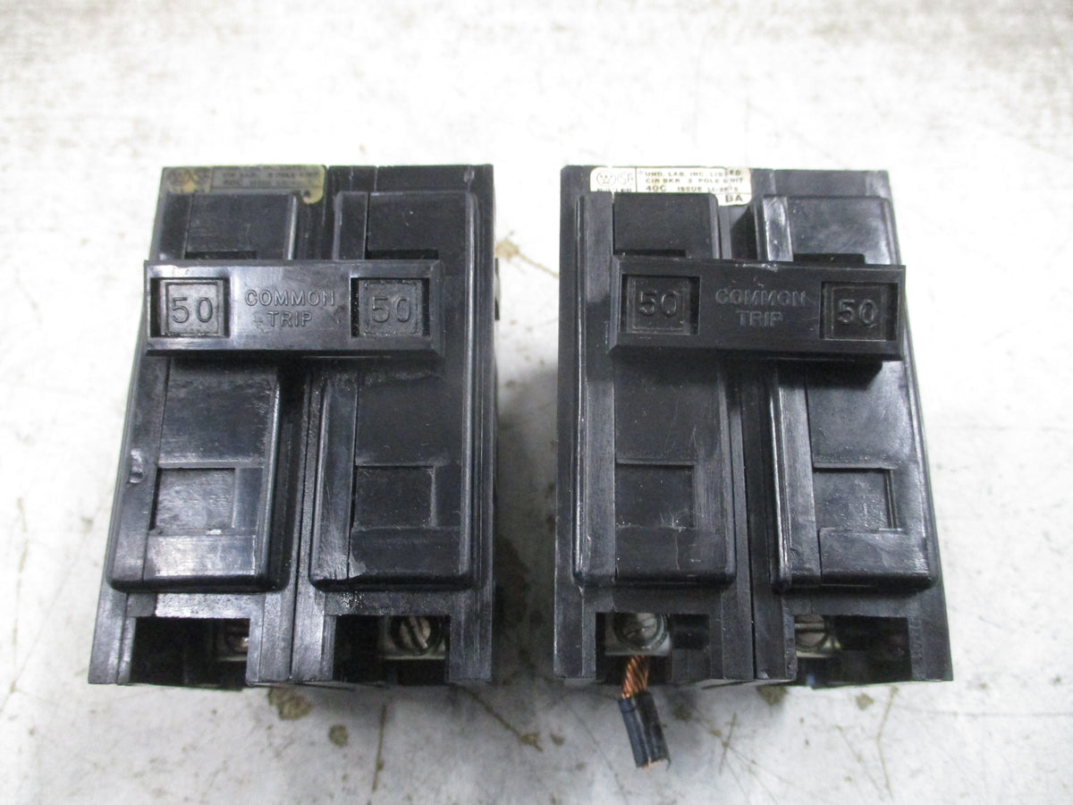 Westinghouse Type BA Bolt-On Circuit Breaker BA250 50A 240V 2P *Lot of 2* Used