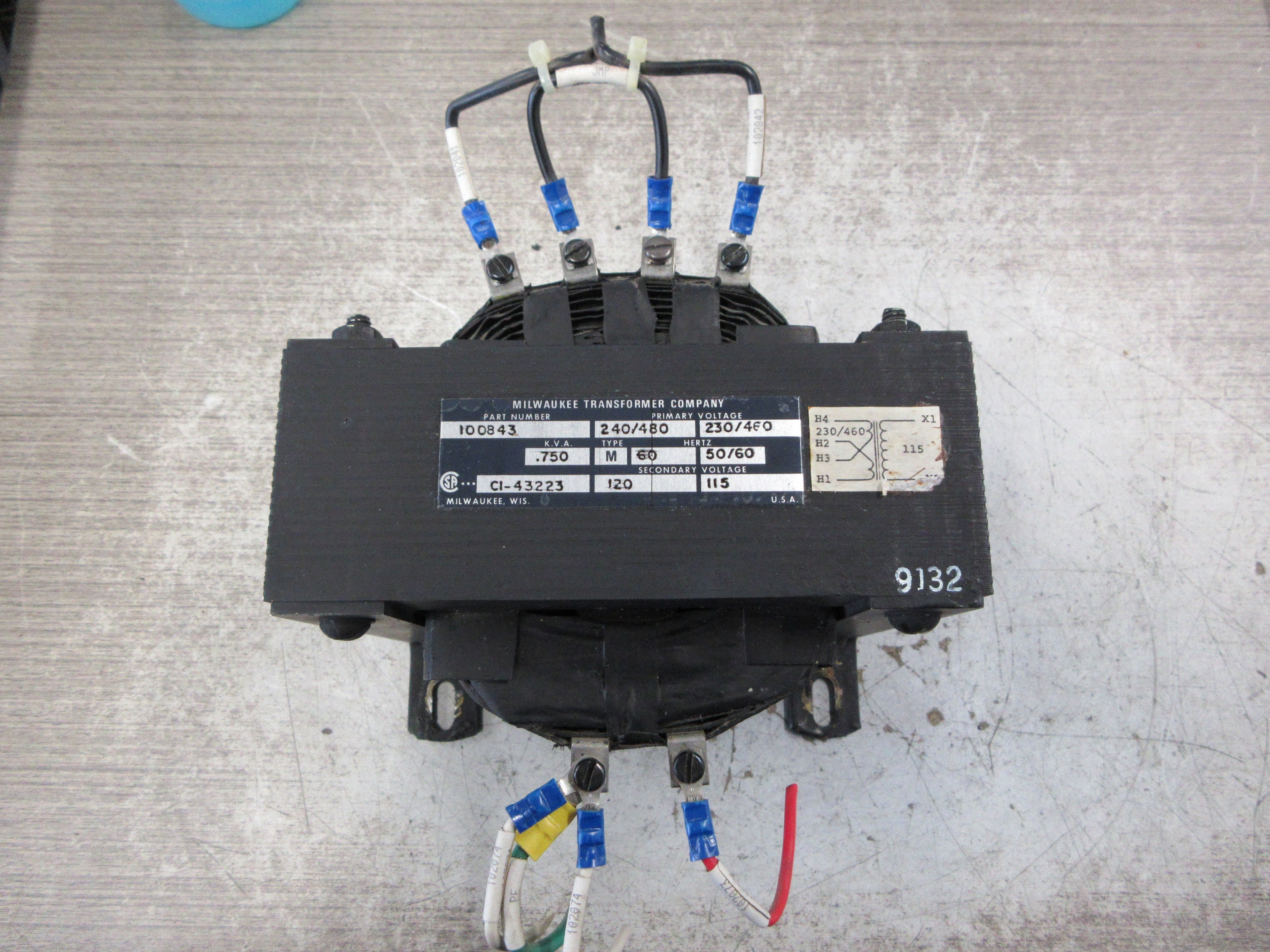 Milwaukee Transformer Co. Transformer 100843 0.750 KVA Pri: 240/480V Used