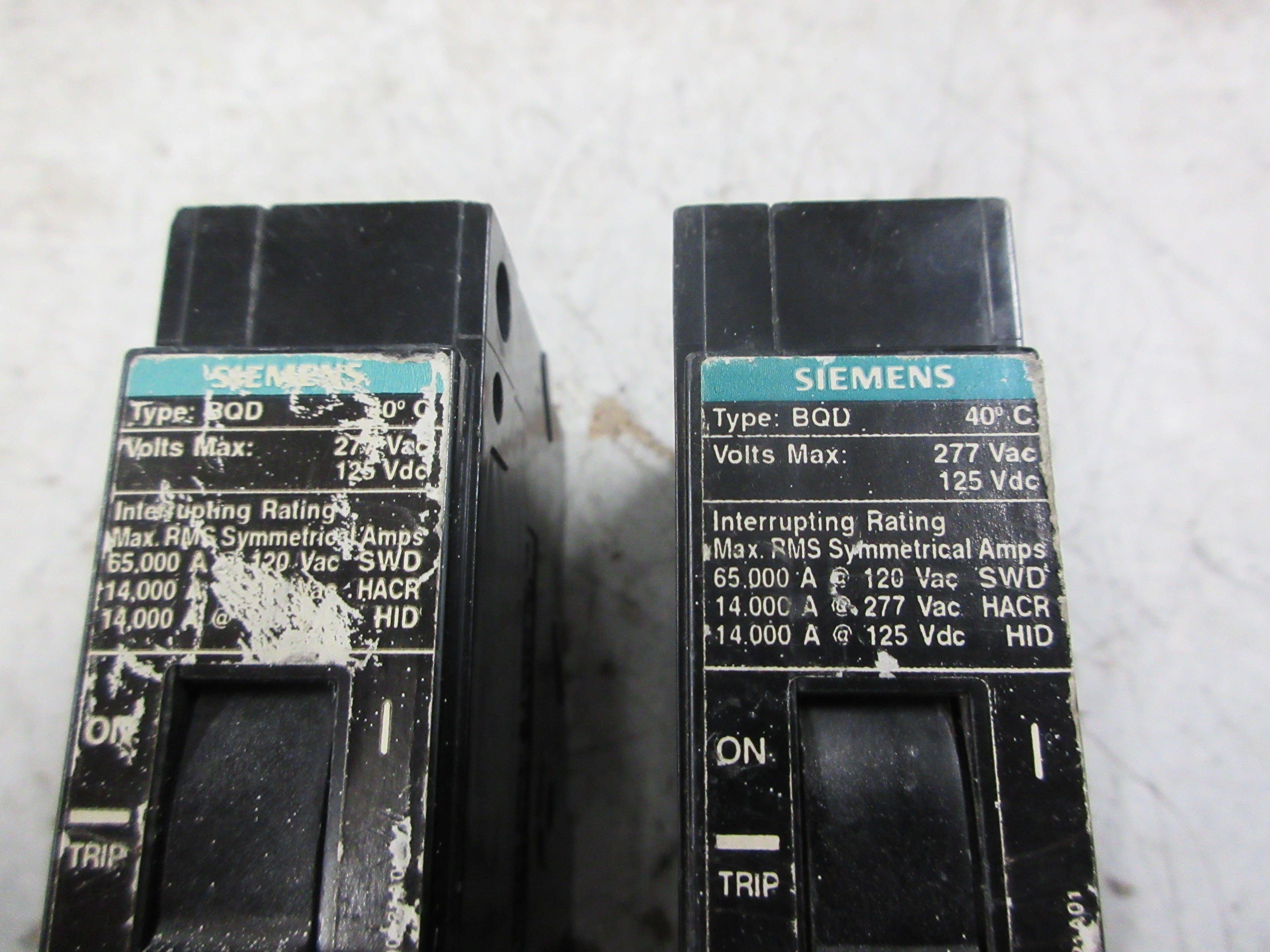 Siemens Bolt-On Circuit Breaker BQD120 20A 120/277V 1P *Lot of 2* Used