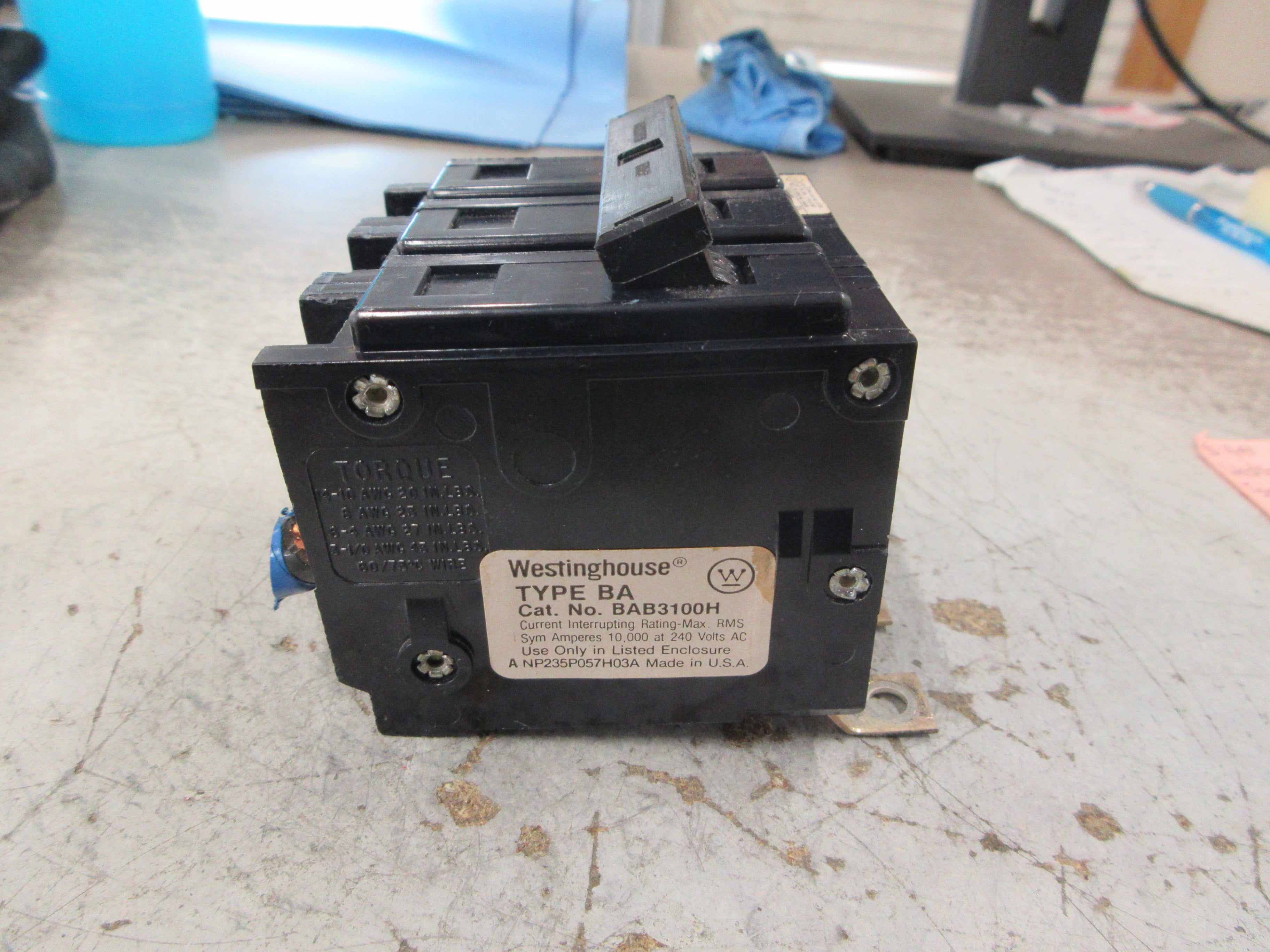Westinghouse Type BA Bolt-On Circuit Breaker BAB3100H 100A 240V 3P Used