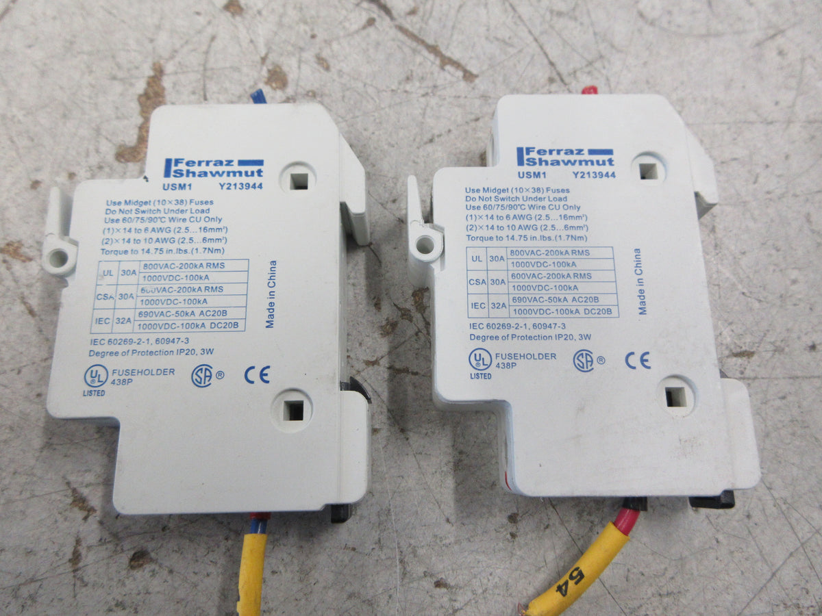 Ferraz Shawmut Ultrasafe Fuse Holder USM1 30A 800V 1P *Lot of 2* Used