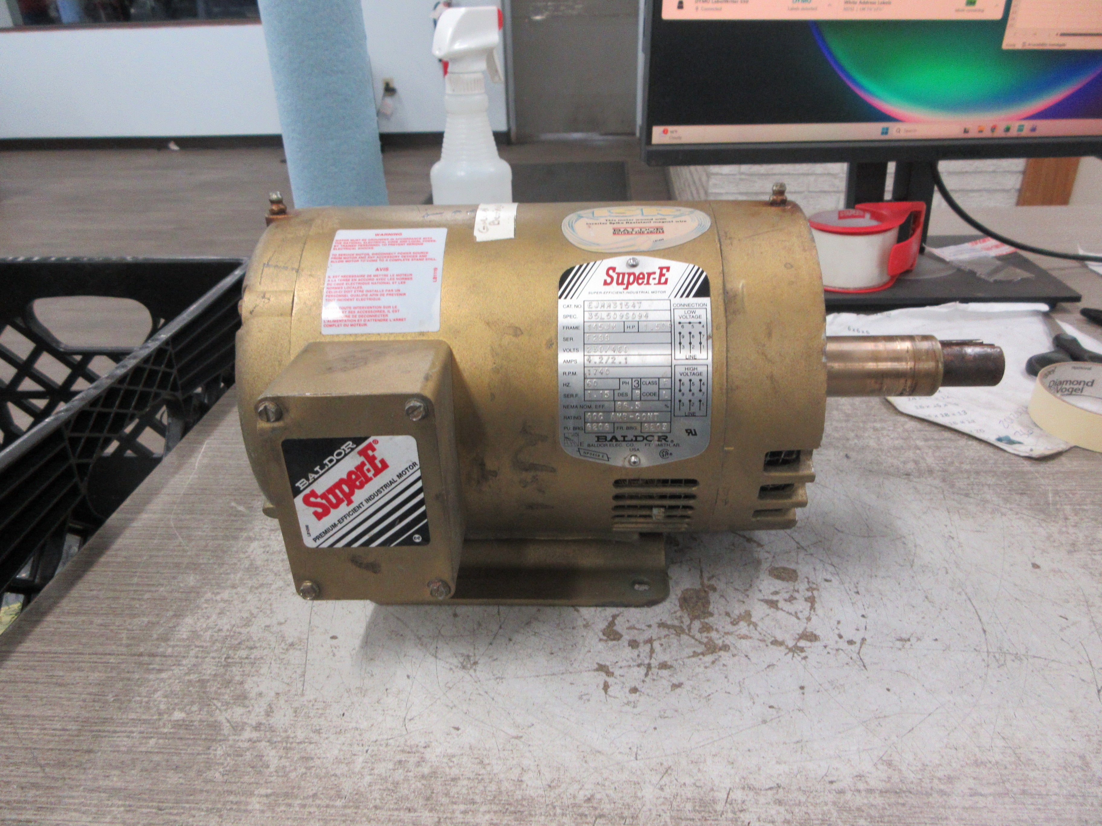 Baldor Motor EJMM3154T 1.50DP HP 230/460V 1740RPM 4.2/2.1A Fame: 145JM Used