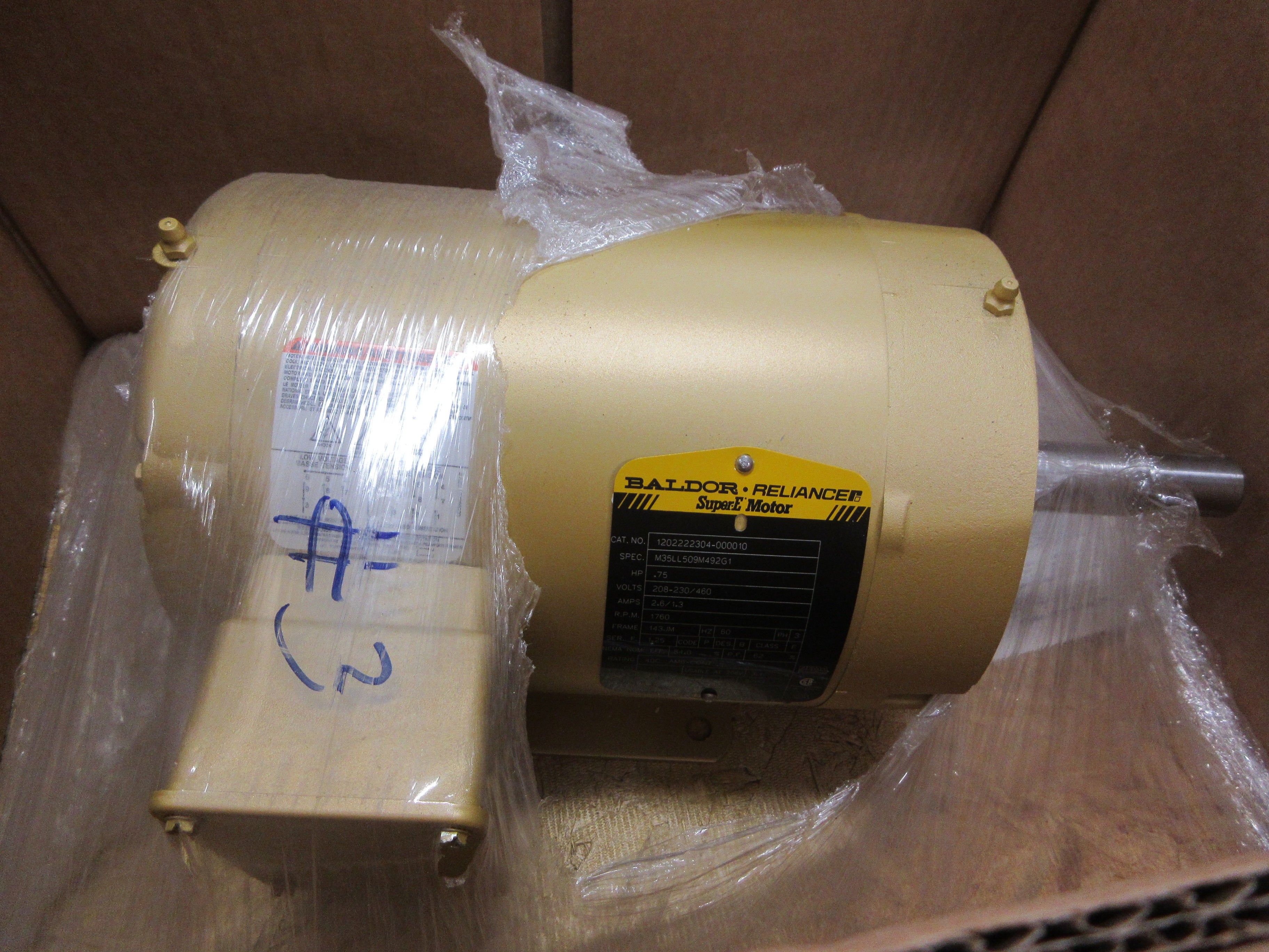 Baldor Motor 1202222304-000010 .75HP 208-230/460V 1760RPM 2.6/1.3A New Surplus