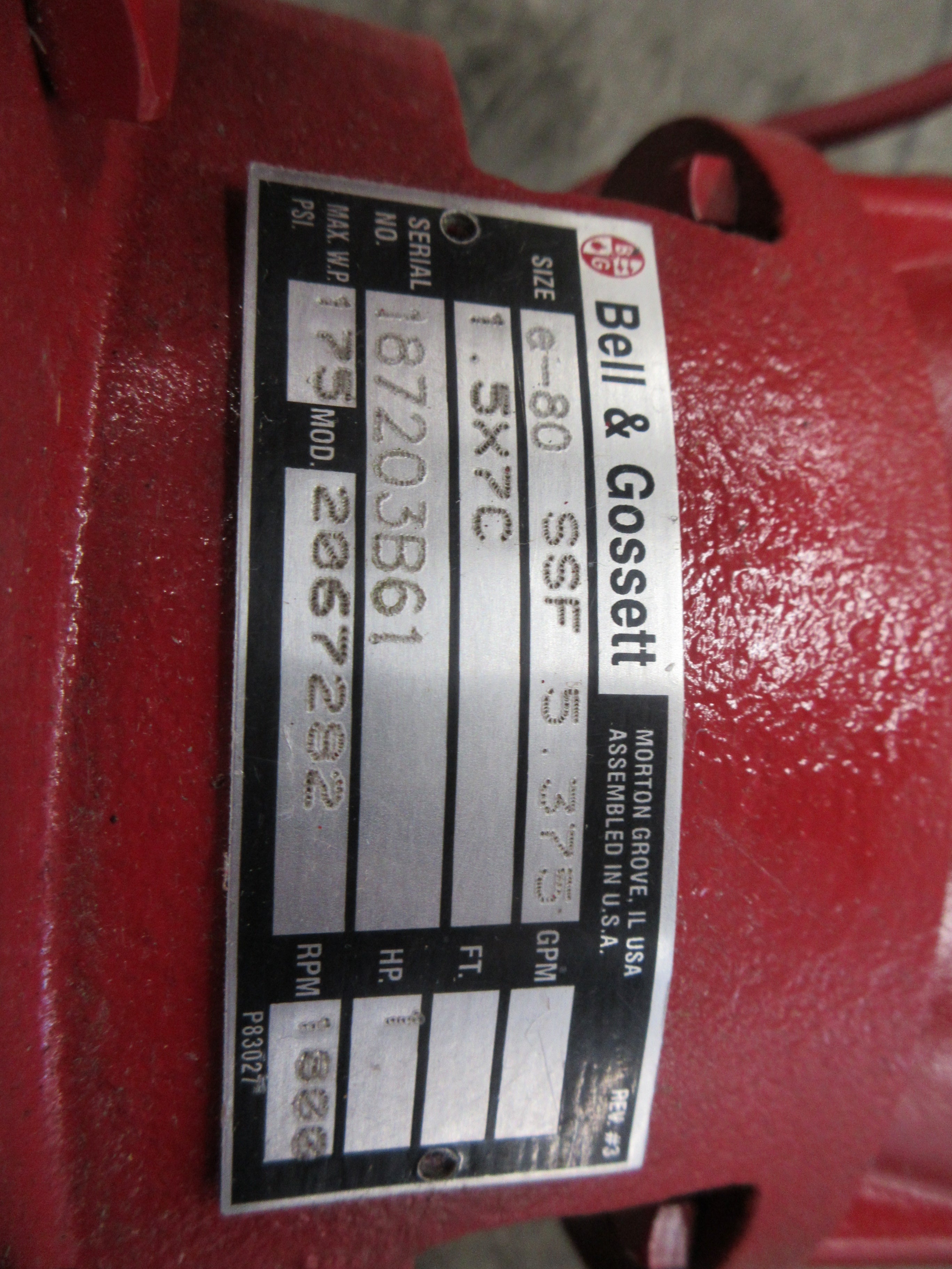 Bell & Gosset Pump e-80 SSF 5.375 1.5X7C 1HP 1800RPM 208-230/460V 3Ph Used
