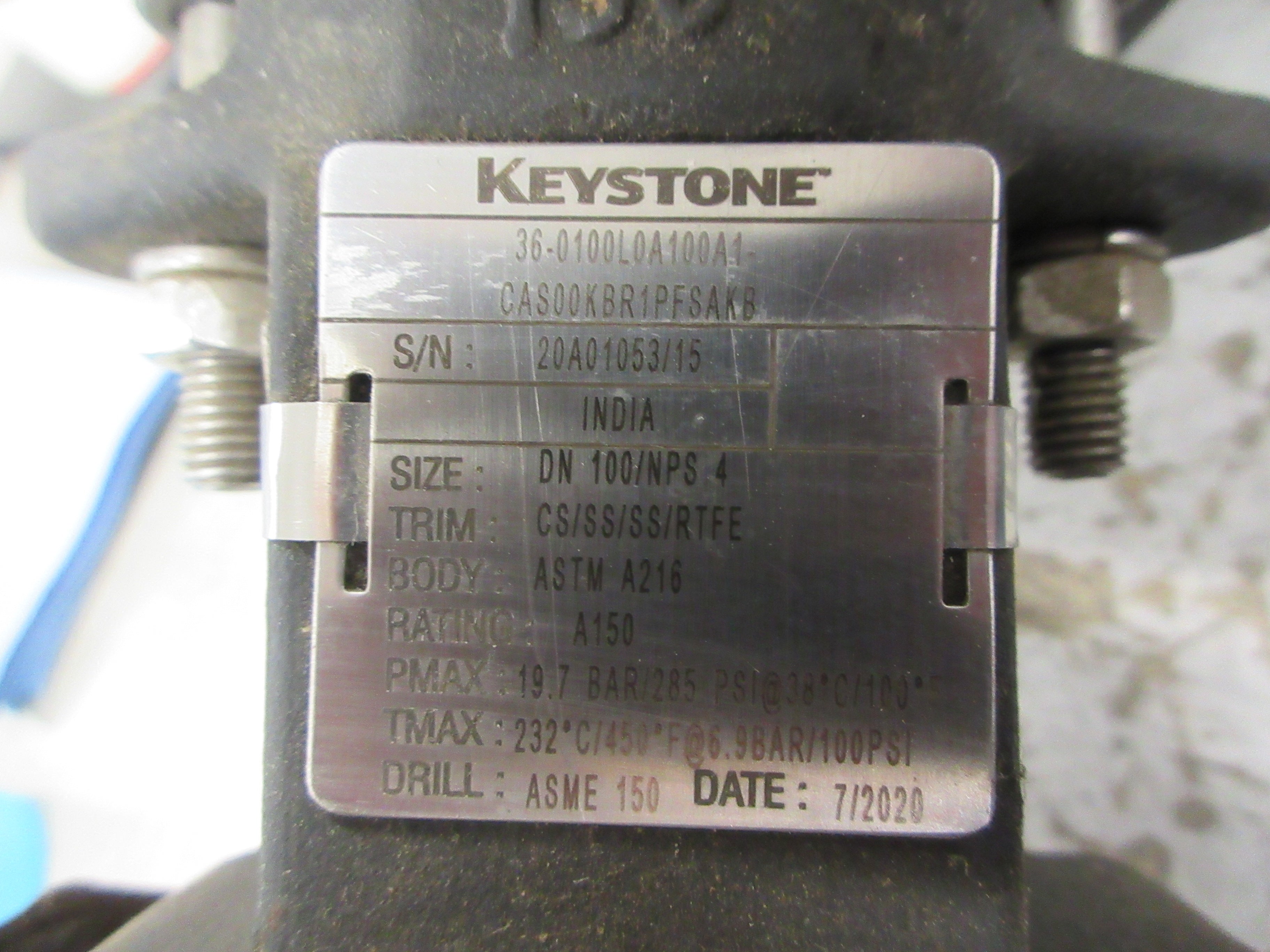 Keystone Actuated Valve W/Positioner 36-0100L0A100A1-CAS00KBR1PFSAKB Used