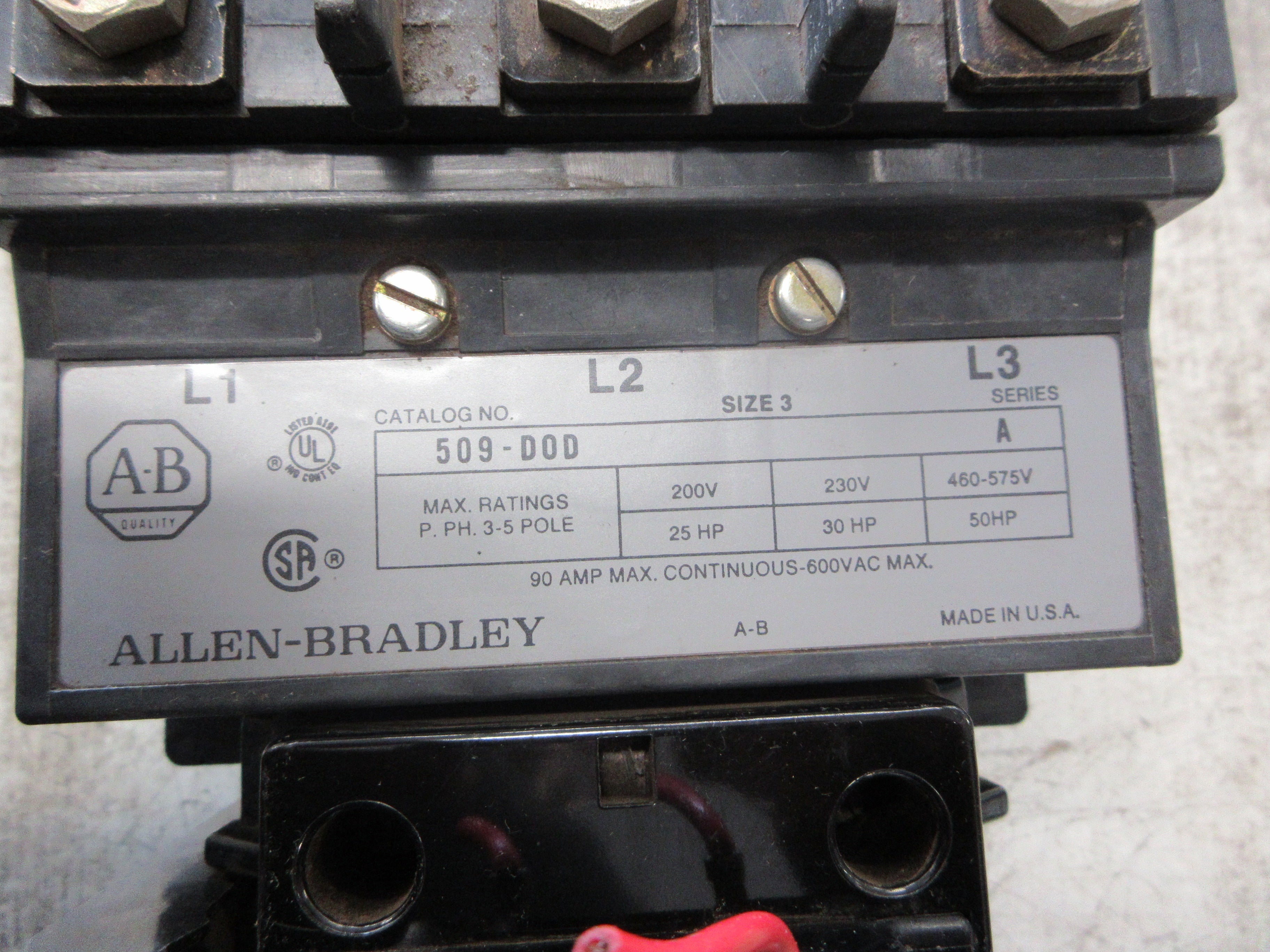 Allen-Bradley Size 3 Starter 509-DOD 115-120V Coil 90A 600V Used