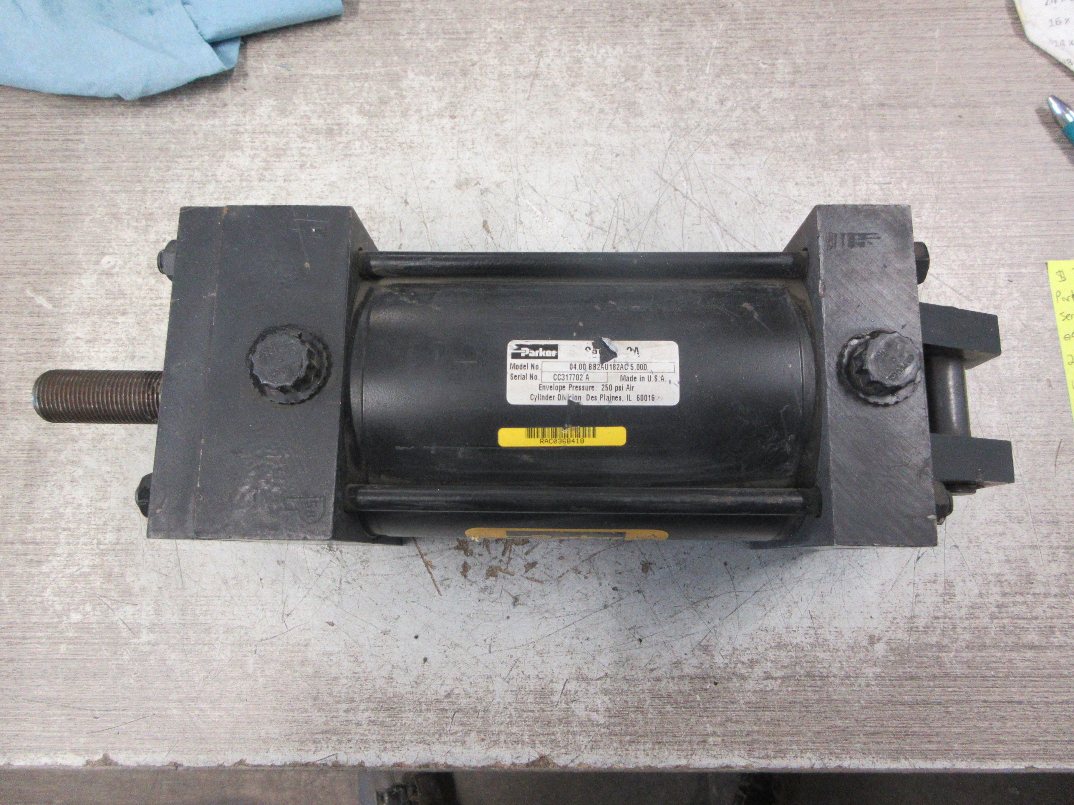 Parker Series 2A Air Cylinder 04.00 BB2AU182AC 5.000 250 PSI Used