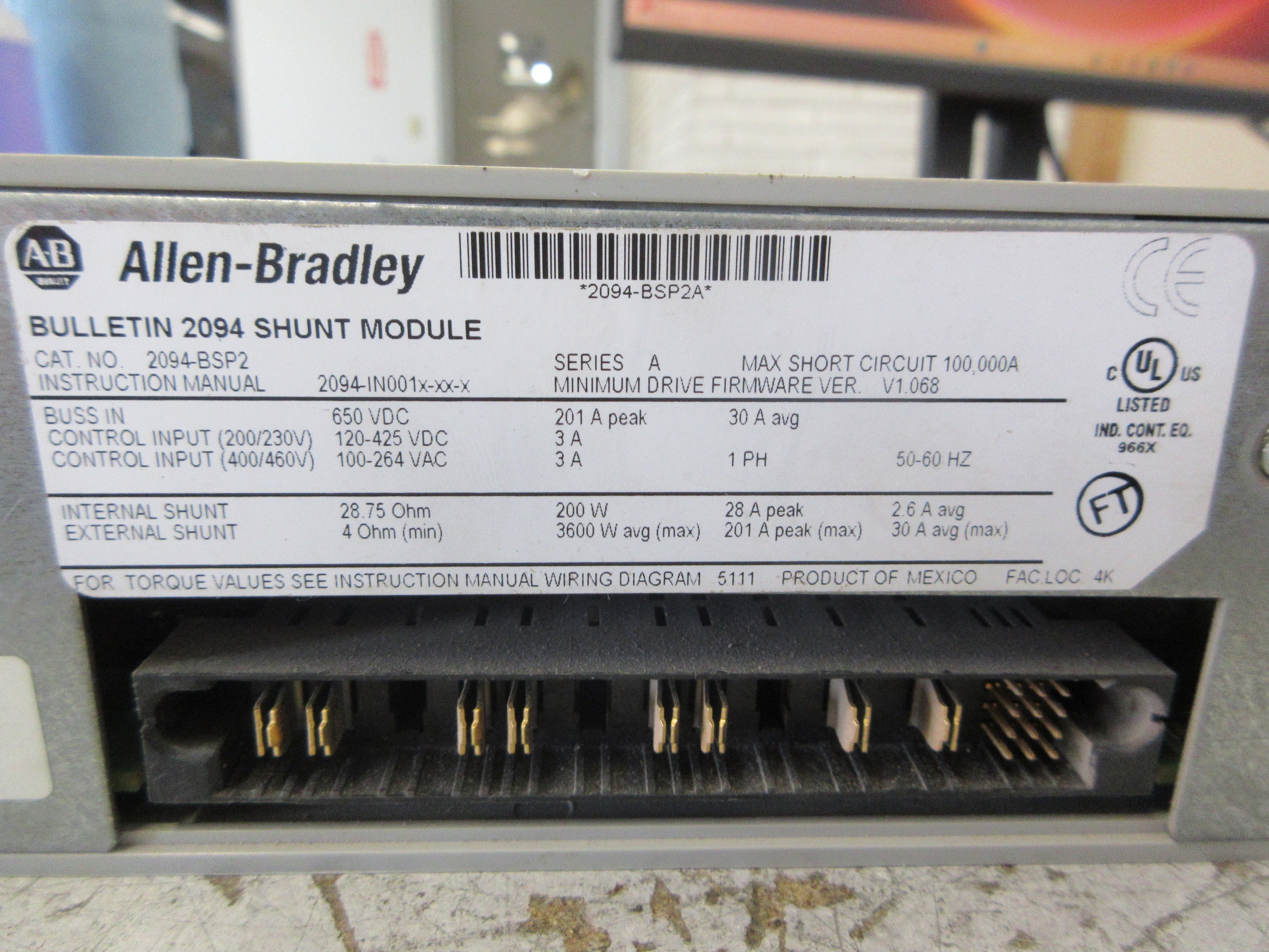 Allen-Bradley Kinetix 6000 Servo Drive Shunt Module 2094-BSP2 Ser. A Used