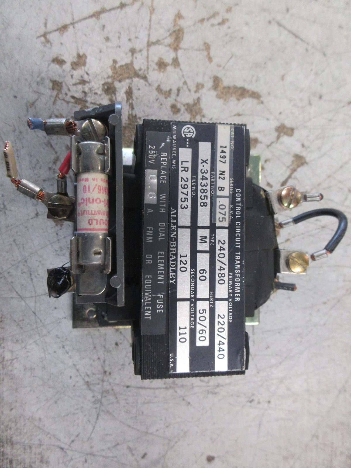 Allen-Bradley Control Transformer 1497 N2 Ser. B 0.075 KVA Pri: 240/480V Used