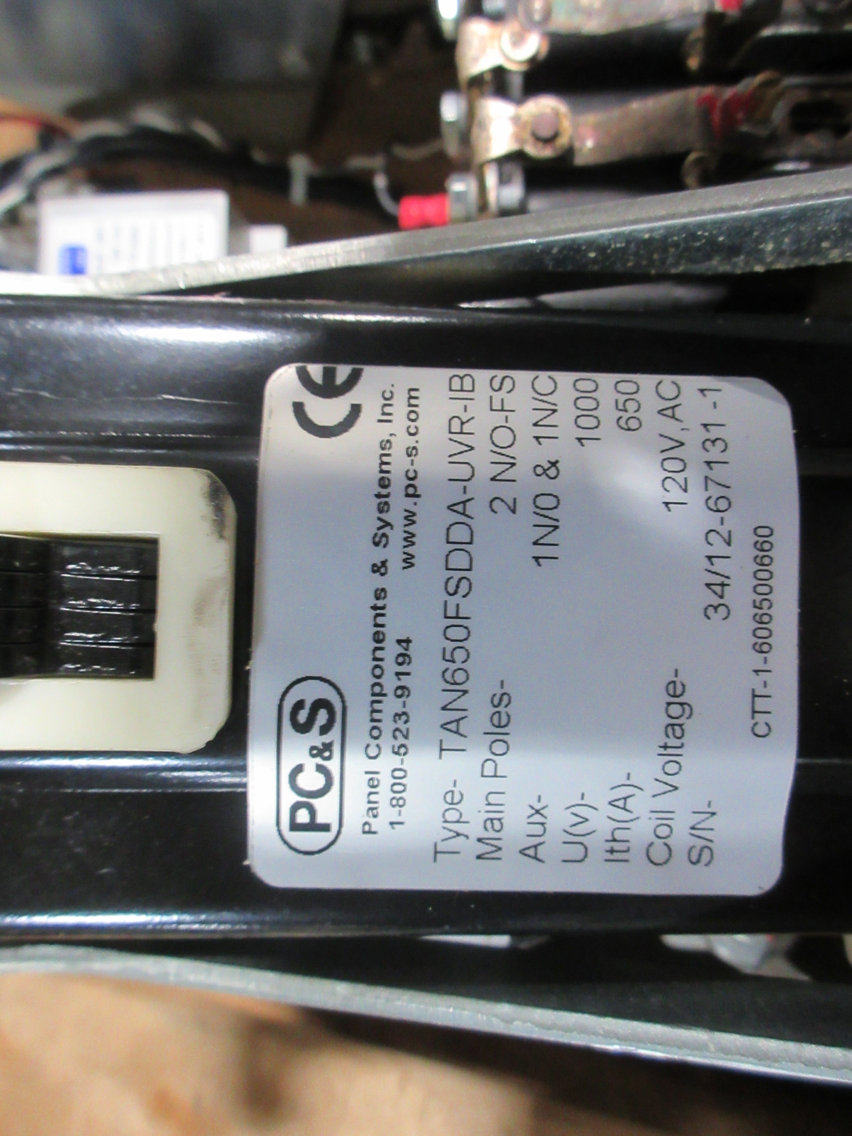 PC&S Contactor TAN650FSDDA-UVR-IB 120V Coil 650A 1000V 2P *No Arc Shield* Used