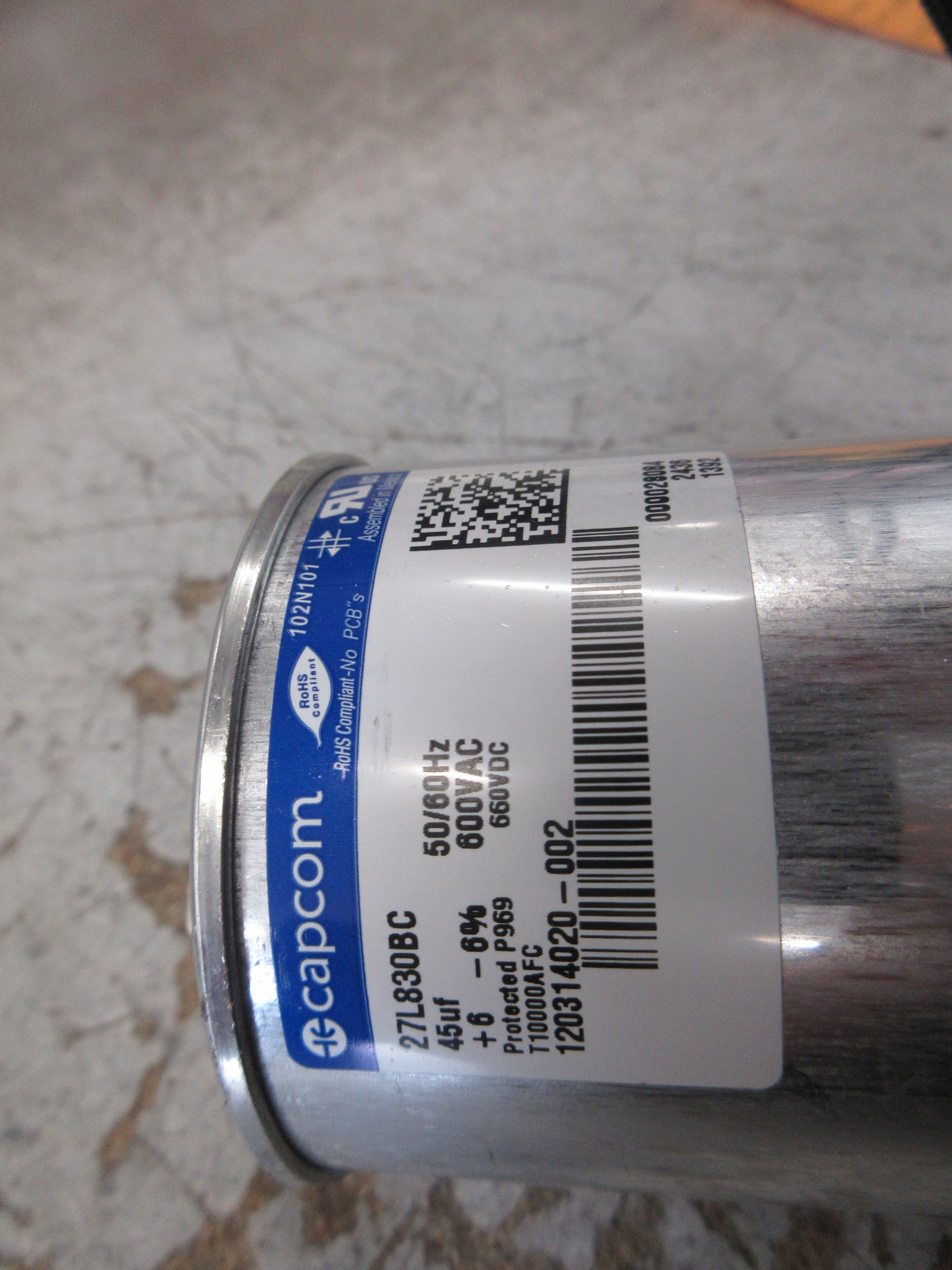 Capcom Capacitor 27L830BC 45uf 600V 50/60Hz Used