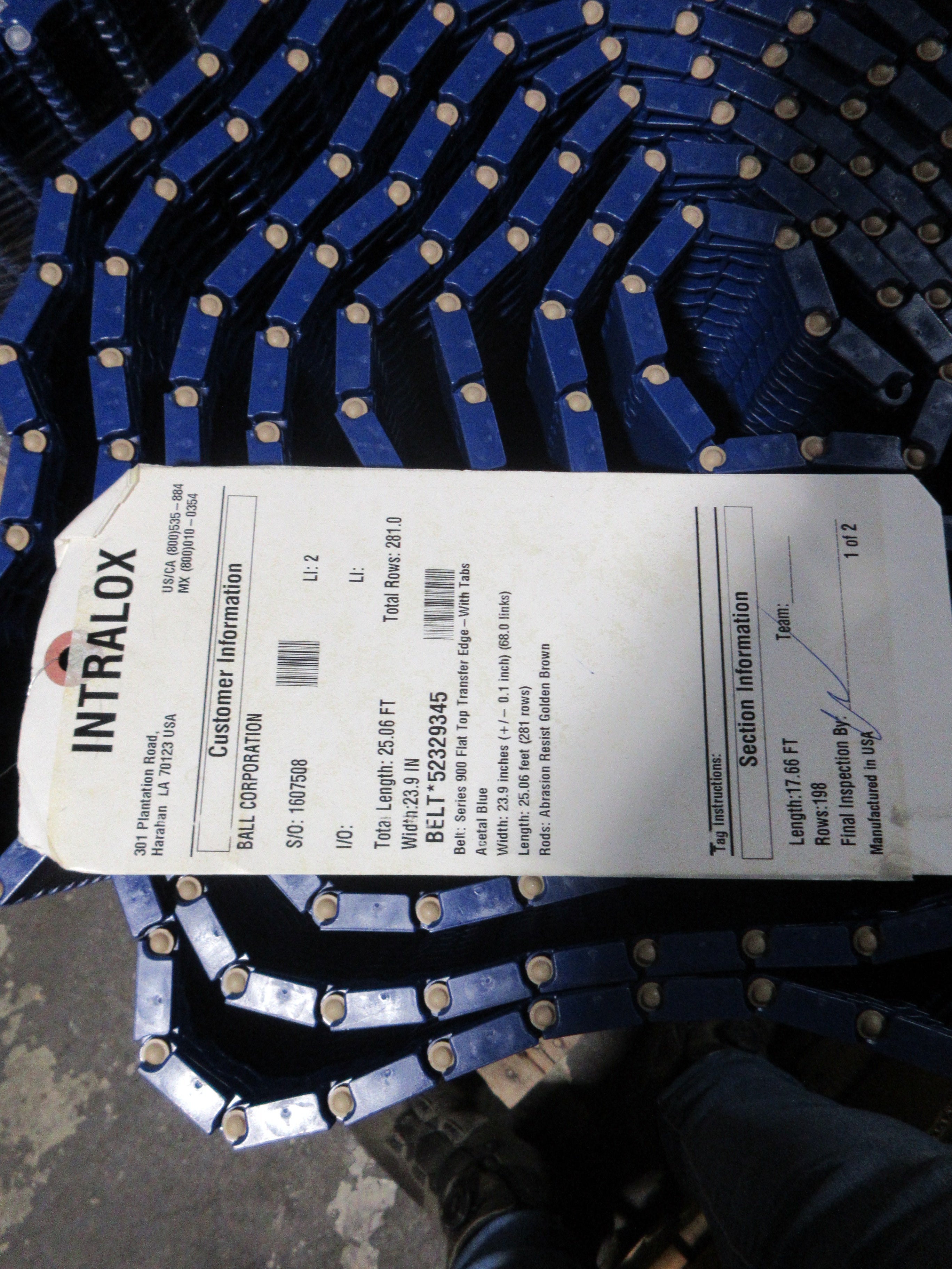 Intralox Series 900 Flat Top Belt 52329345 Length: 17.66FT New Surplus