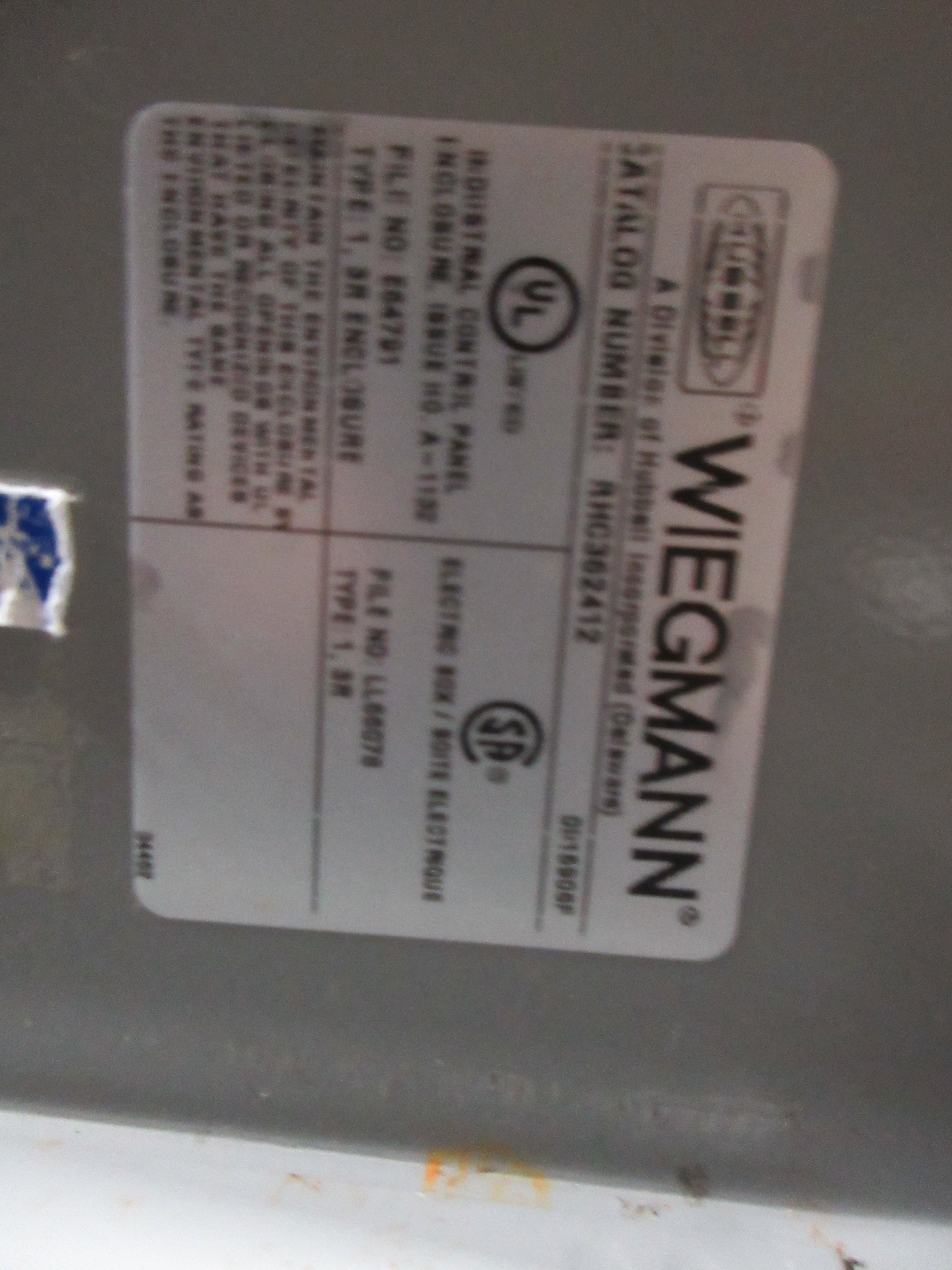 Hubbell Wiegmann 3R Enclosure RHC362412 Size: 36"x24"x12" Used
