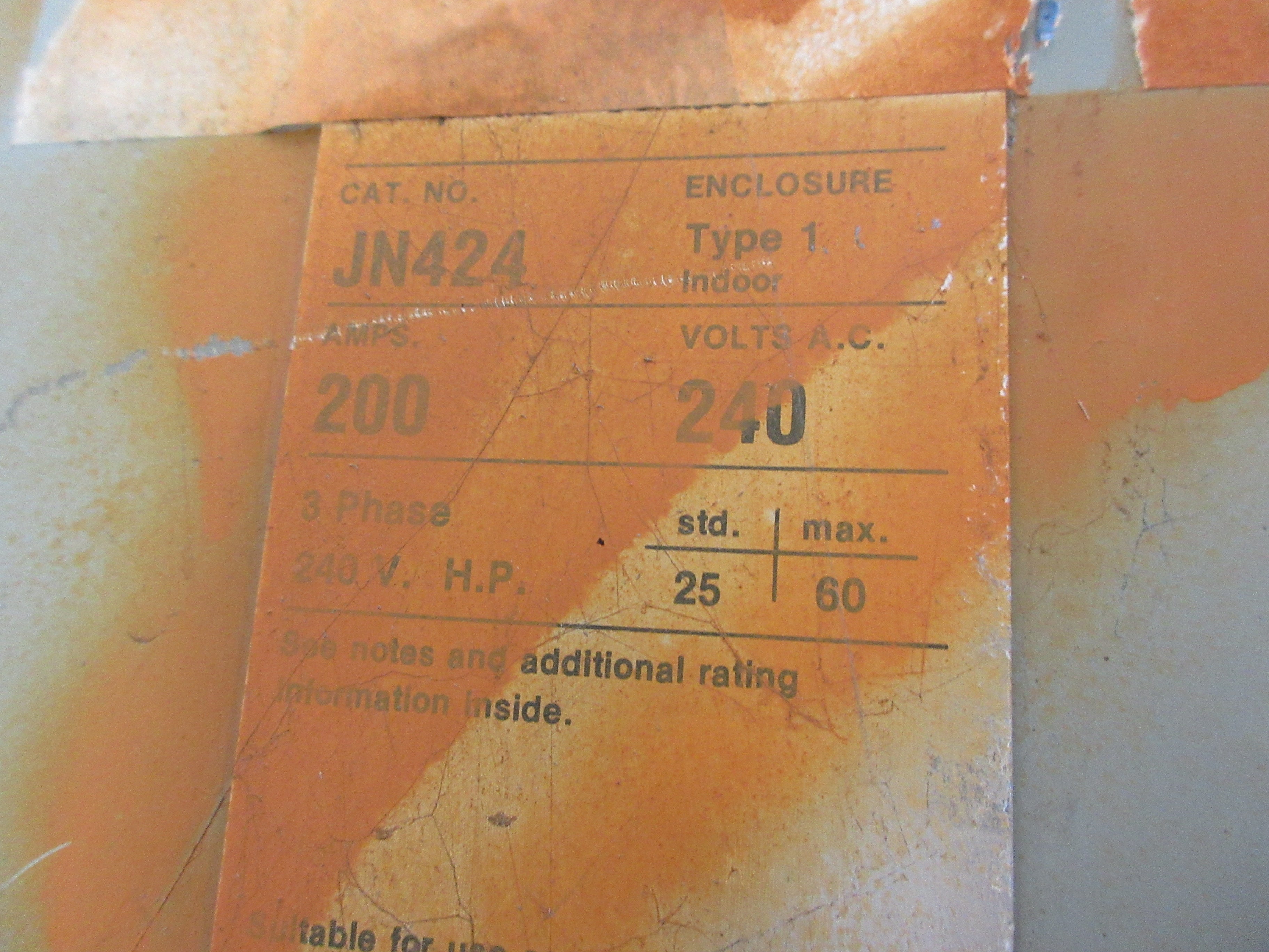 ITE Fusible Safety Switch/Disconnect JN424 200A 240V 3P Used