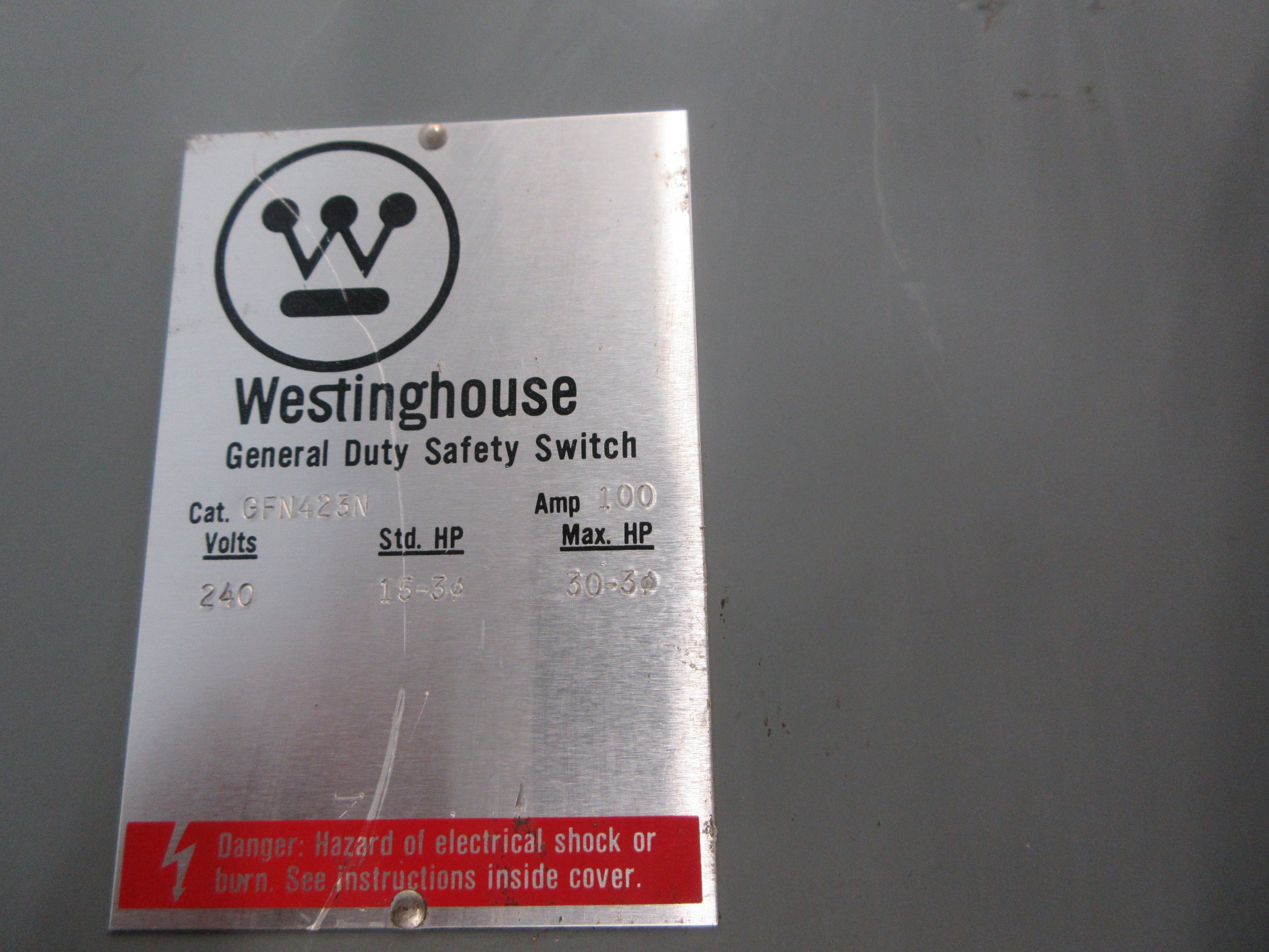 Westinghouse Fusible Safety Switch/Disconnect GFN423N 100A 240V 3P Used