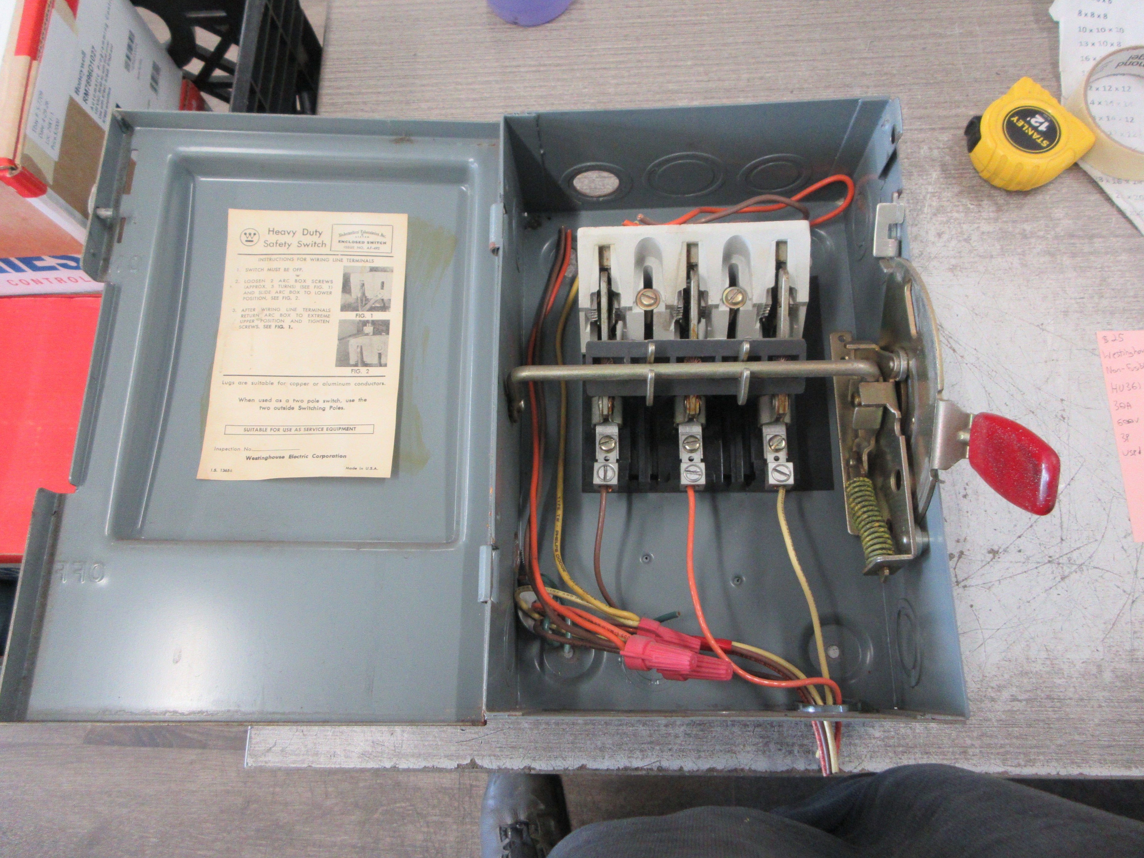 Westinghouse Non-Fusible Safety Switch/Disconnect HU361 30A 600V 3P Used